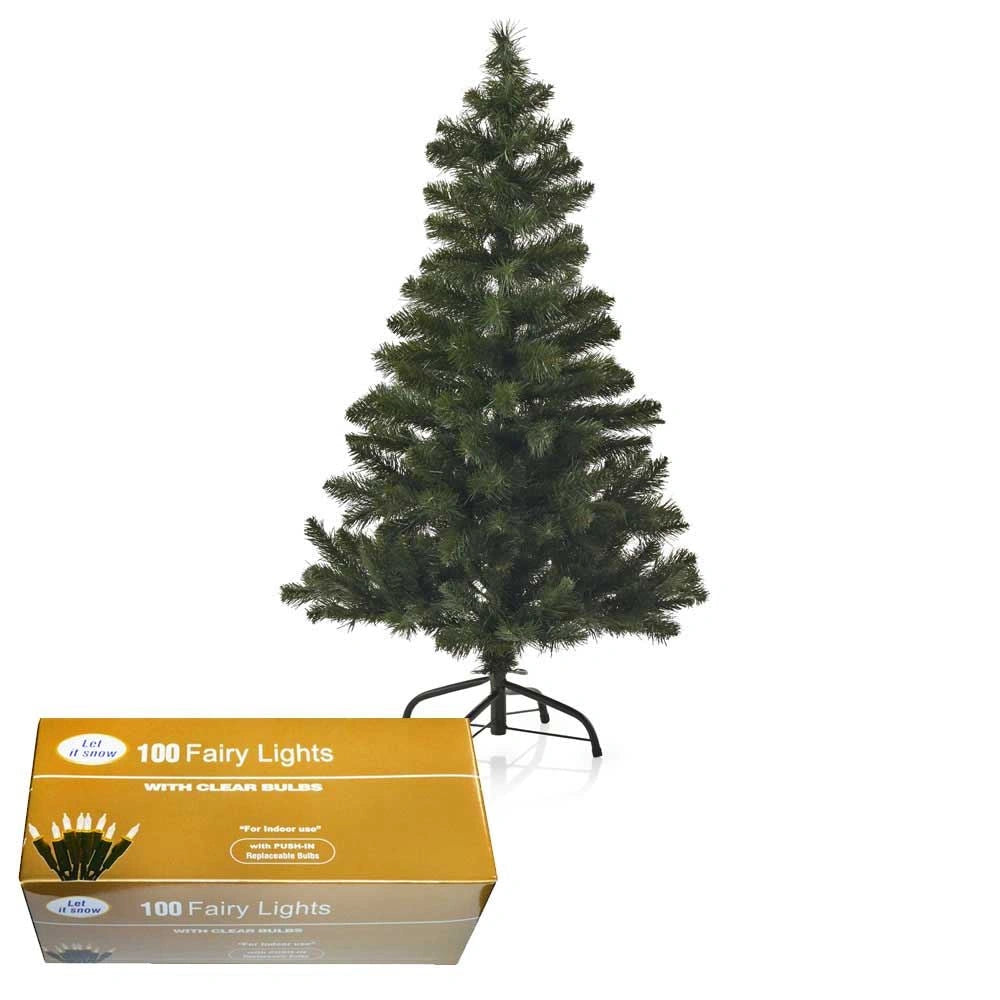 6ft Artificial Green Christmas Tree 100 Clear Fairy Lights Home Decorations Xmas