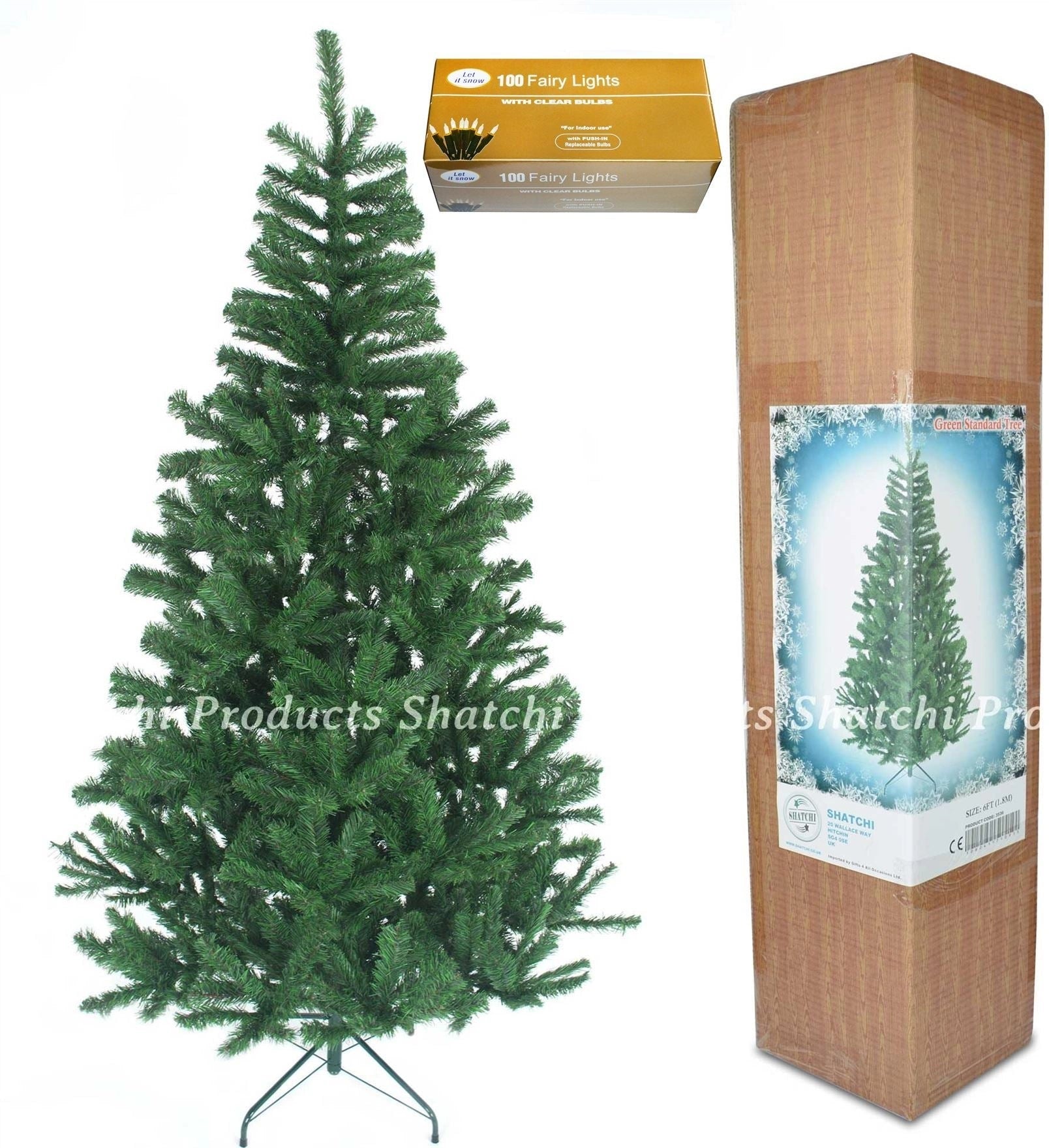 6ft Artificial Green Christmas Tree 100 Clear Fairy Lights Home Decorations Xmas