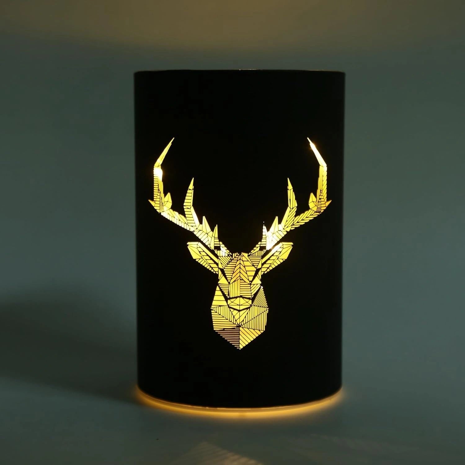 17Cm Christmas Decorated Vase Led Black Glass Vase / Stags Head