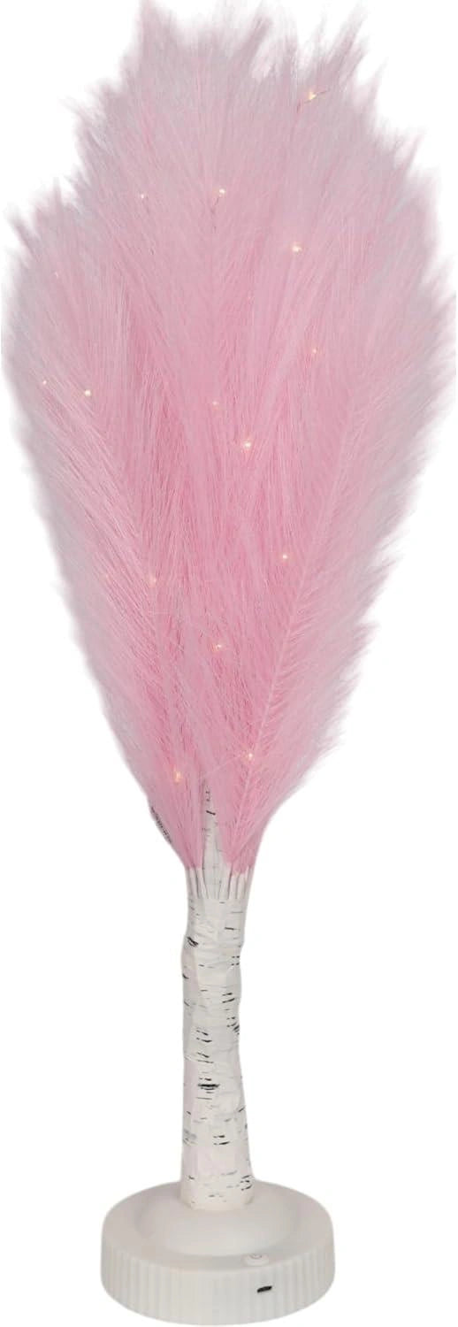 Christmas Tree Pampas Feather Pink Pre-Lit Table Lamp B/O LED Xmas Decor 70cm X1