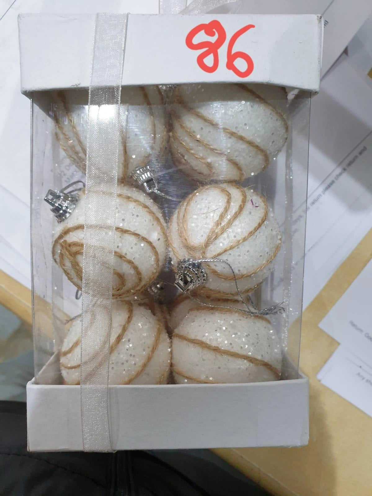 White Baubles Christmas Tree Hanging Decorations Ornaments Glitter Balls 12 Pcs