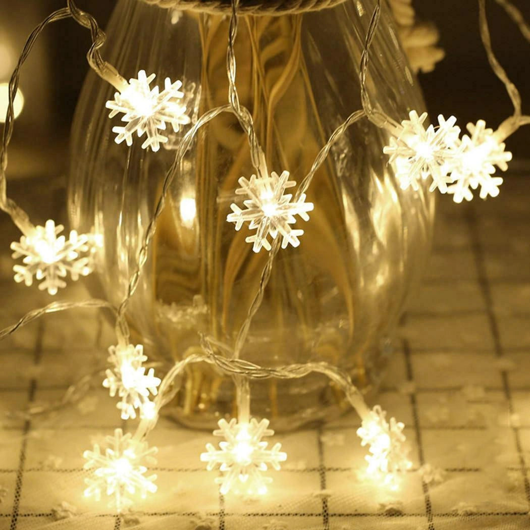 Frono 3.3M Battery Operated Snowflake 20 Clear Led Fairy String Light Decorations