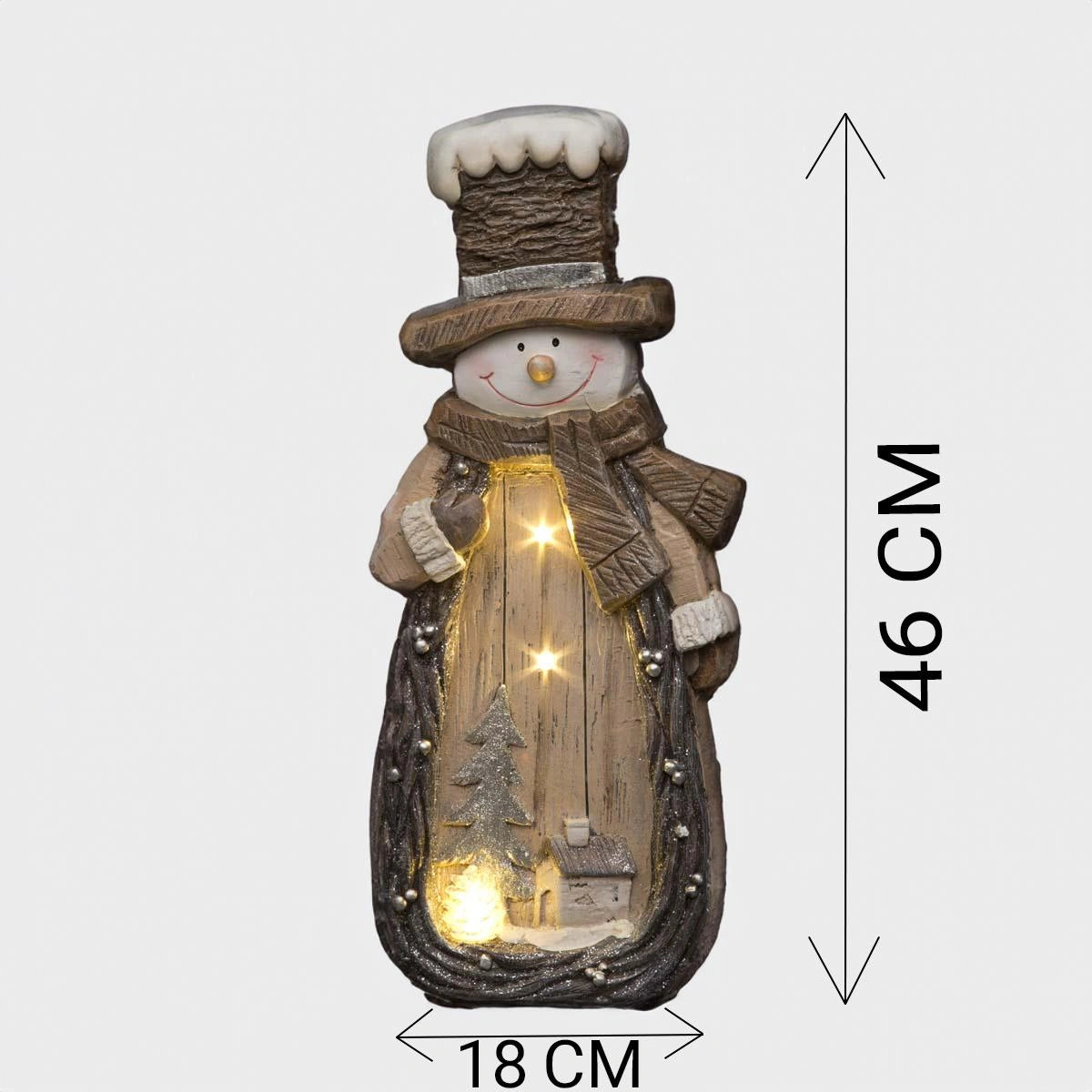 LED Snowman w/ Village Scene 46cm Wooden Figurines Mantelpiece Xmas Home Decor