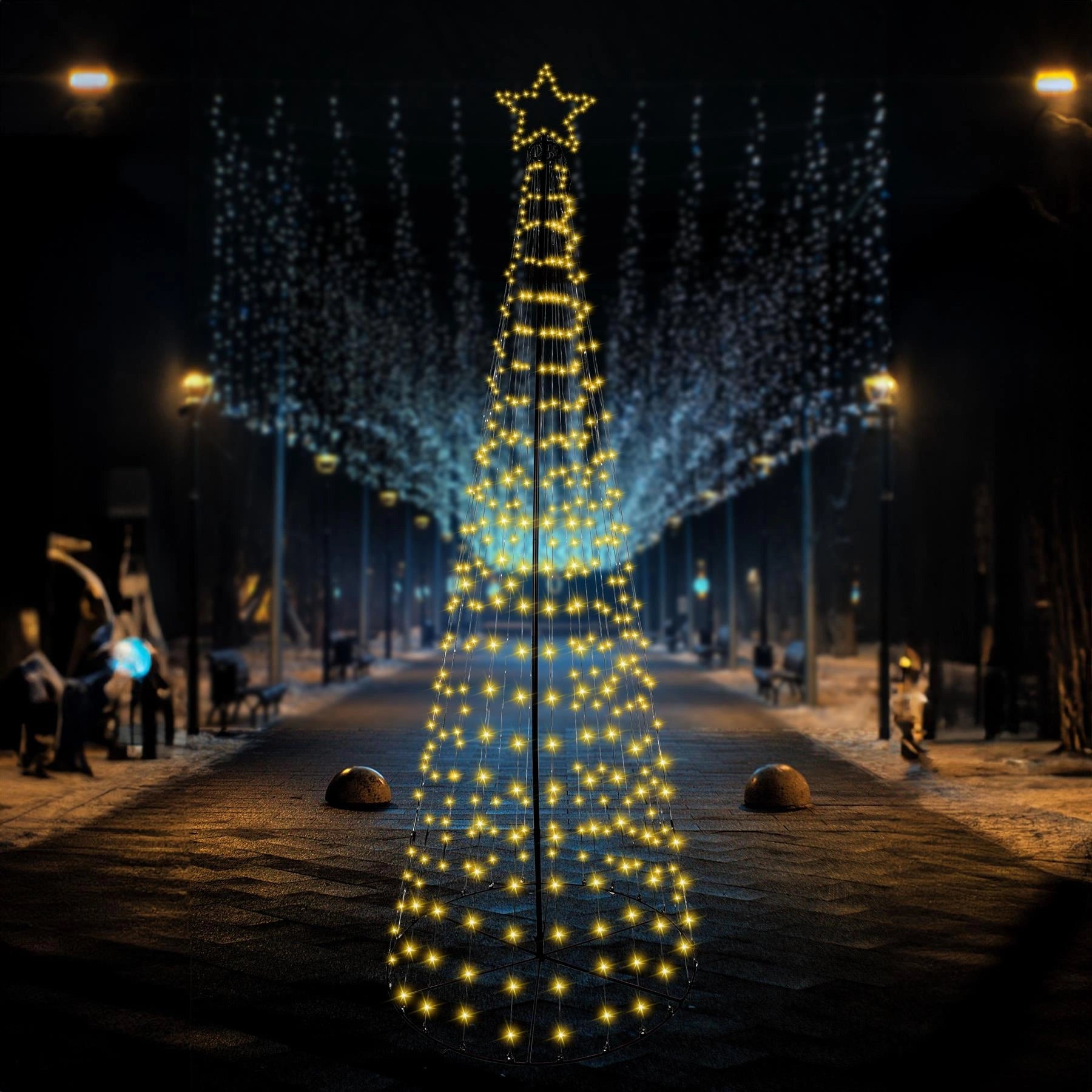 Christmas Cone Tree Maypole Star Topper Multifunction LED Lights Xmas Decor 10FT
