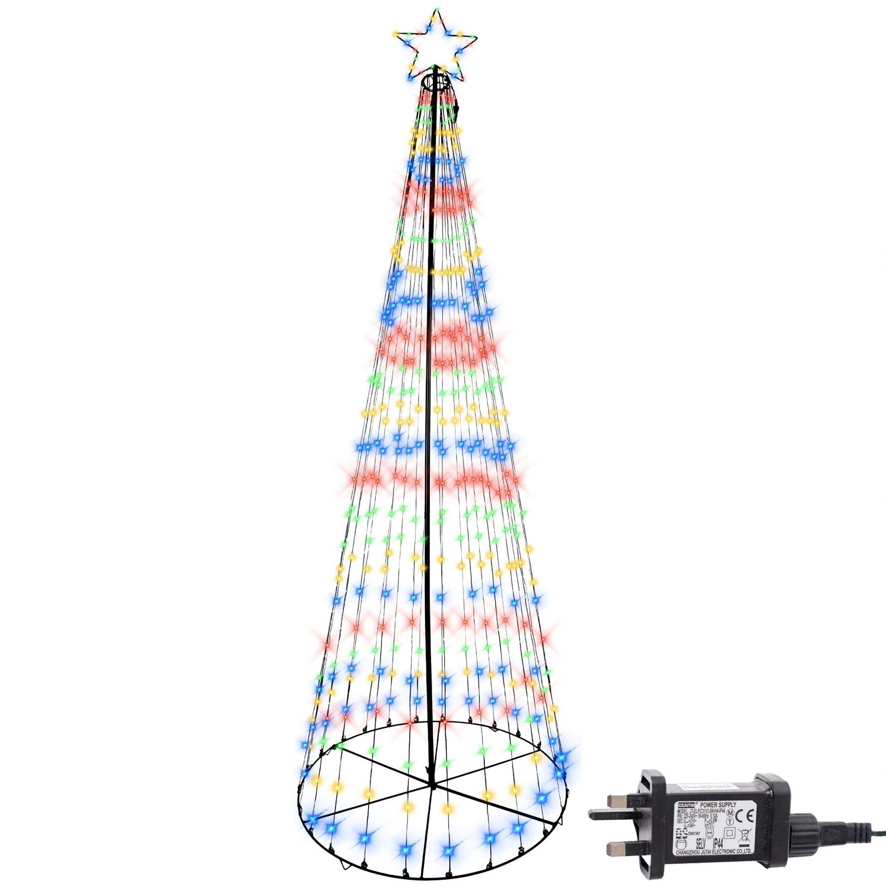 Christmas Cone Tree Maypole Star Topper Multifunction LED Lights Xmas Decor 7FT