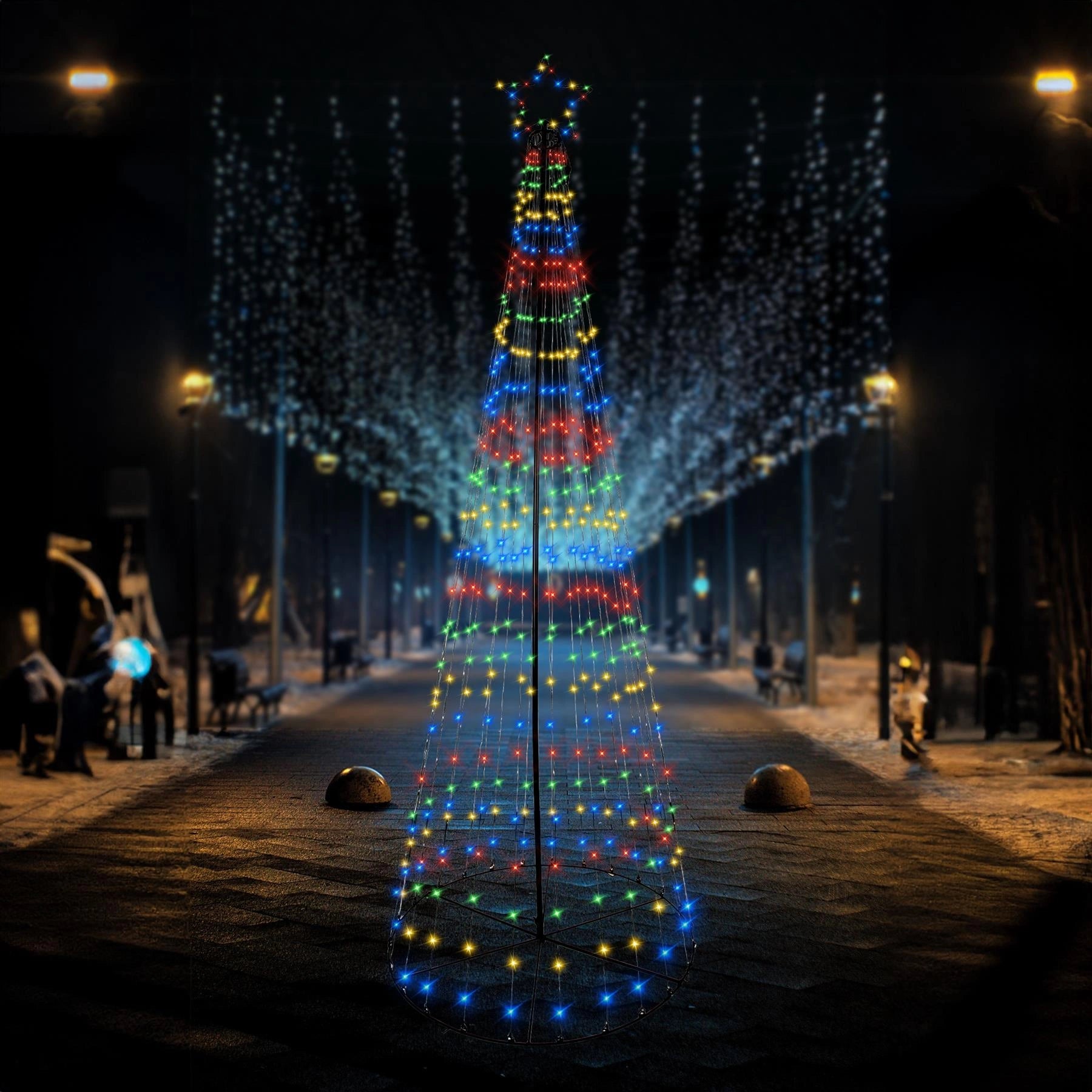 Christmas Cone Tree Maypole Star Topper Multifunction LED Lights Xmas Decor 7FT