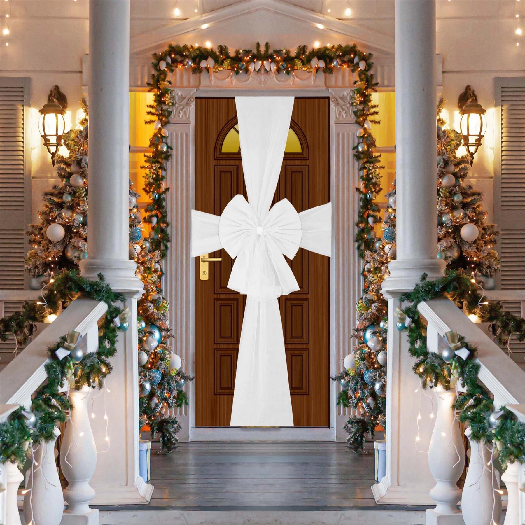 3PCS Giant Christmas Door Bow White Organza Wedding Festive Xmas Home Decor 7.5m