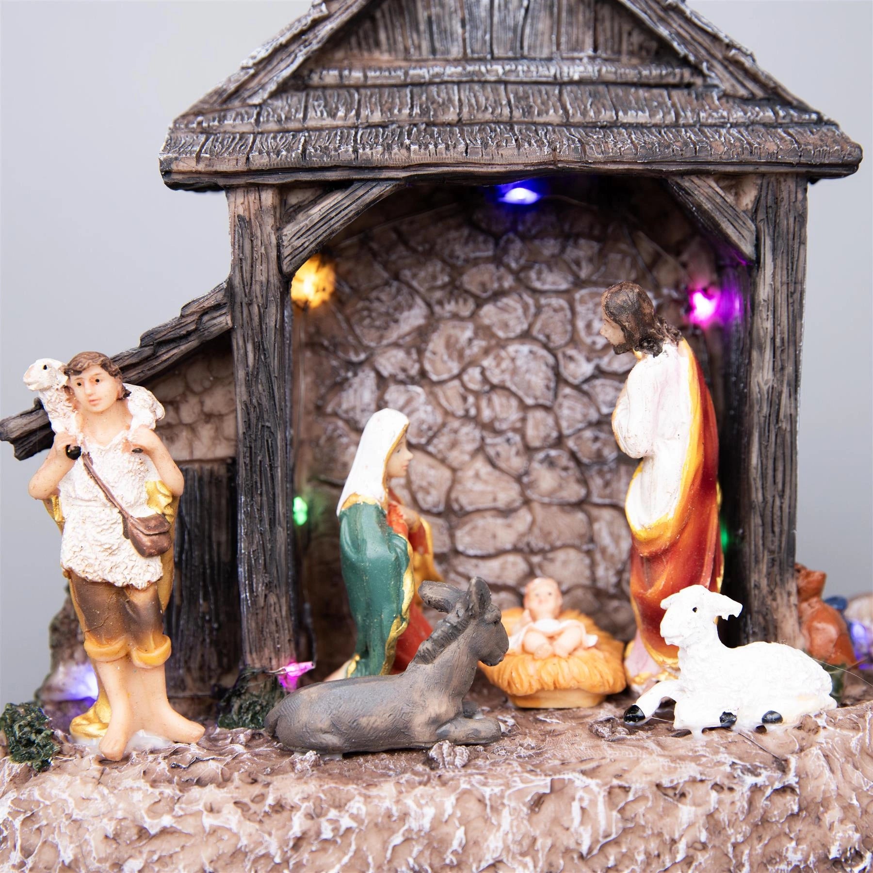 Christmas Nativity Set Scene Jesus Crib Figures Xmas Lights Up LED Decorations
