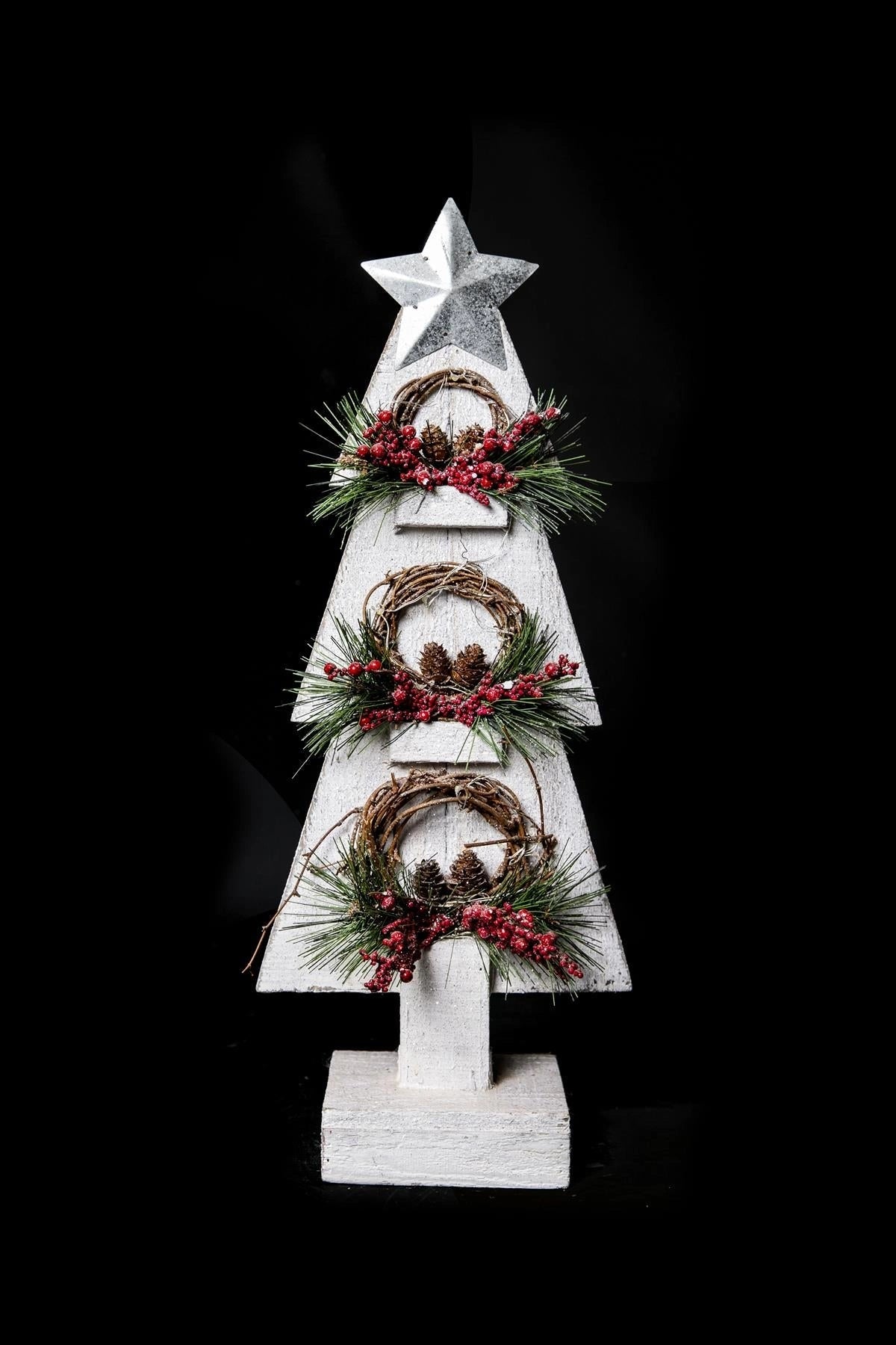 Pre Lit Christmas Table Decoration 80cm Grey Tree Wooden Ornament Xmas Window UK