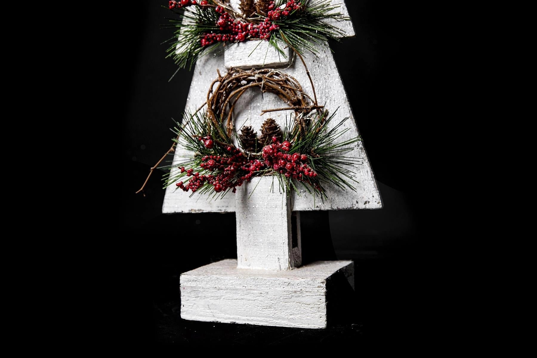 Pre Lit Christmas Table Decoration 80cm Grey Tree Wooden Ornament Xmas Window UK