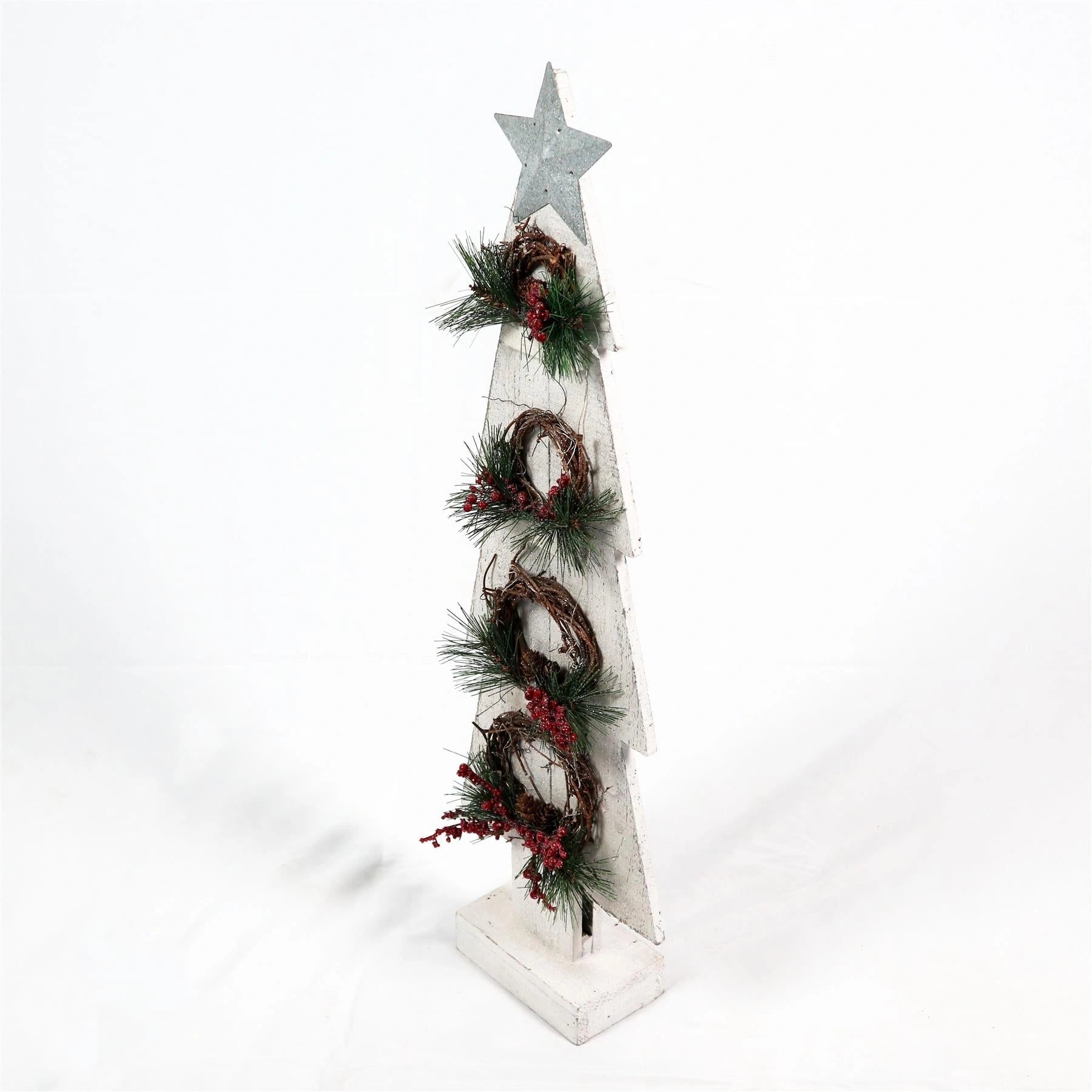 Pre Lit Christmas Table Decoration 80cm Grey Tree Wooden Ornament Xmas Window UK