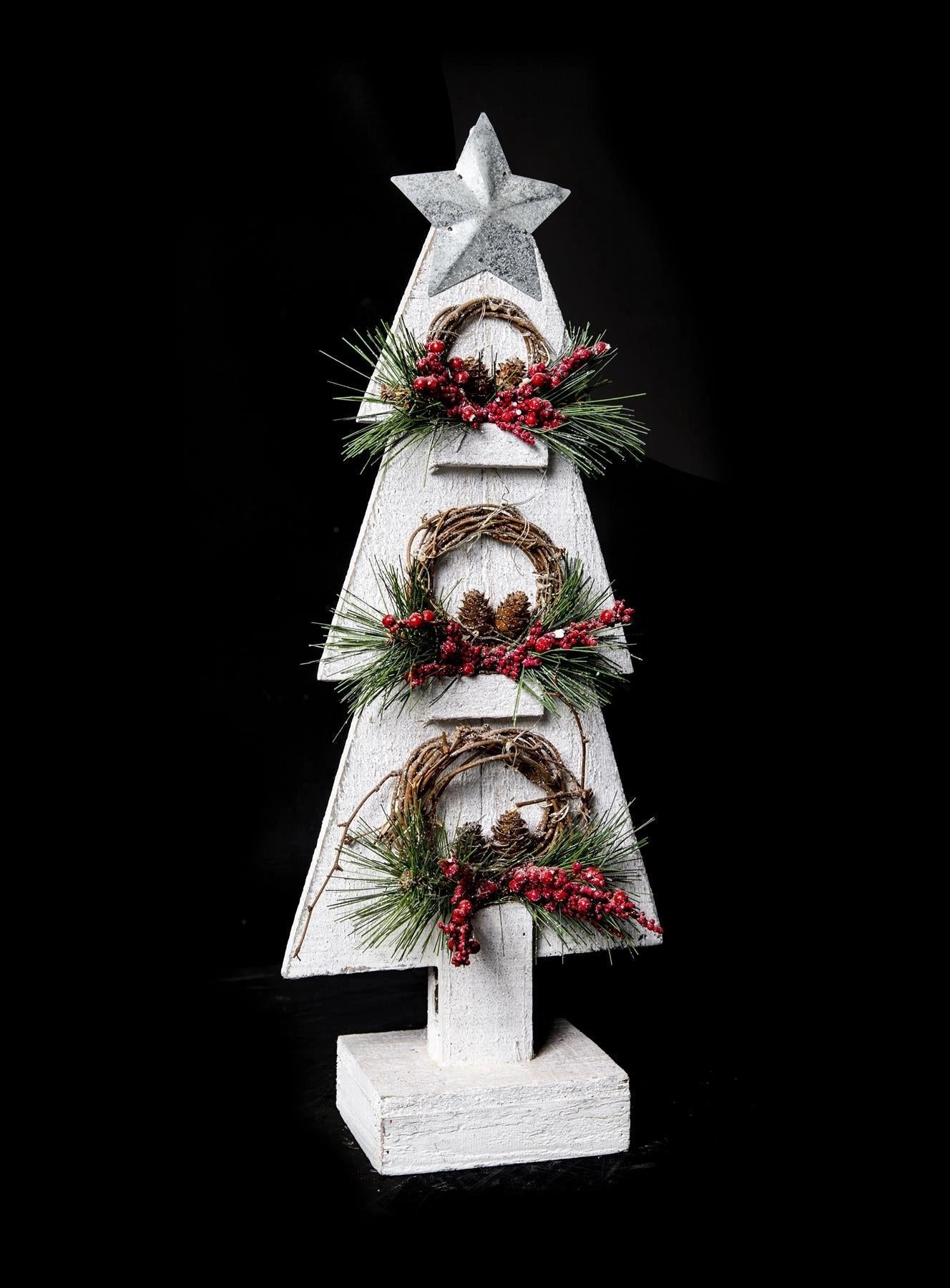 Pre Lit Christmas Table Decoration 80cm Grey Tree Wooden Ornament Xmas Window UK