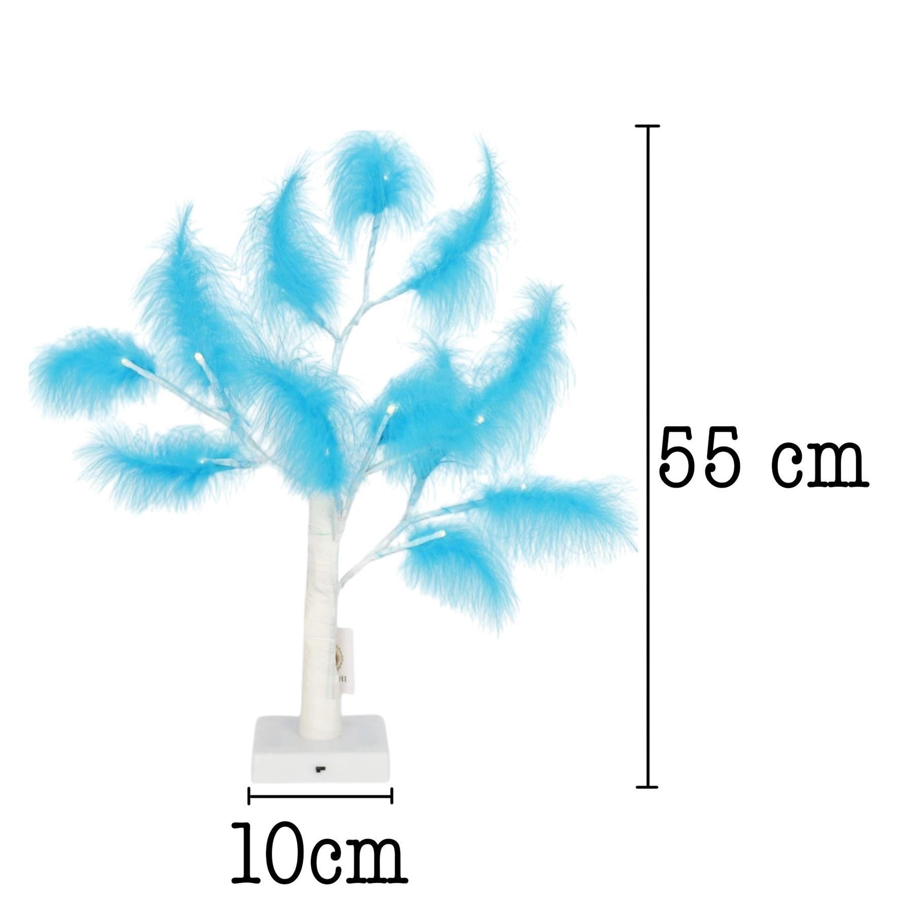 55cm Pampas Light Blue Feather Tree Pre-Lit Table Lamp B/O LED Christmas Decor 2