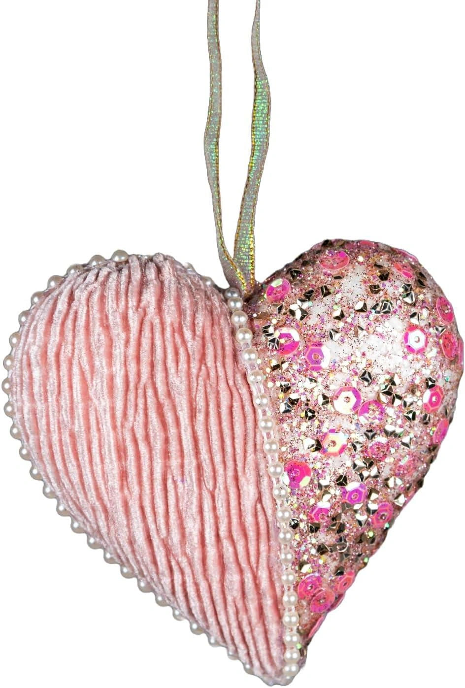 3X Christmas Hanging Ornaments Tree Pendant Baby Pink Heart 12cm Xmas Decoration