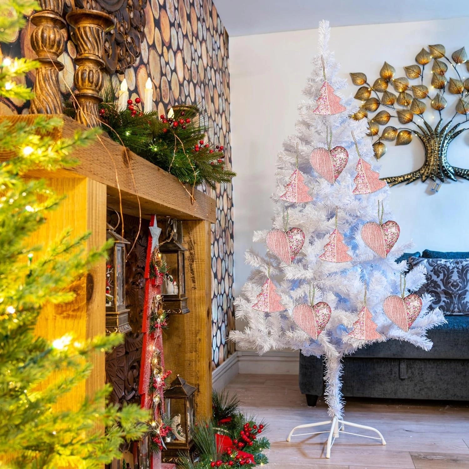 3X Christmas Hanging Ornaments Tree Pendant Baby Pink Heart 12cm Xmas Decoration