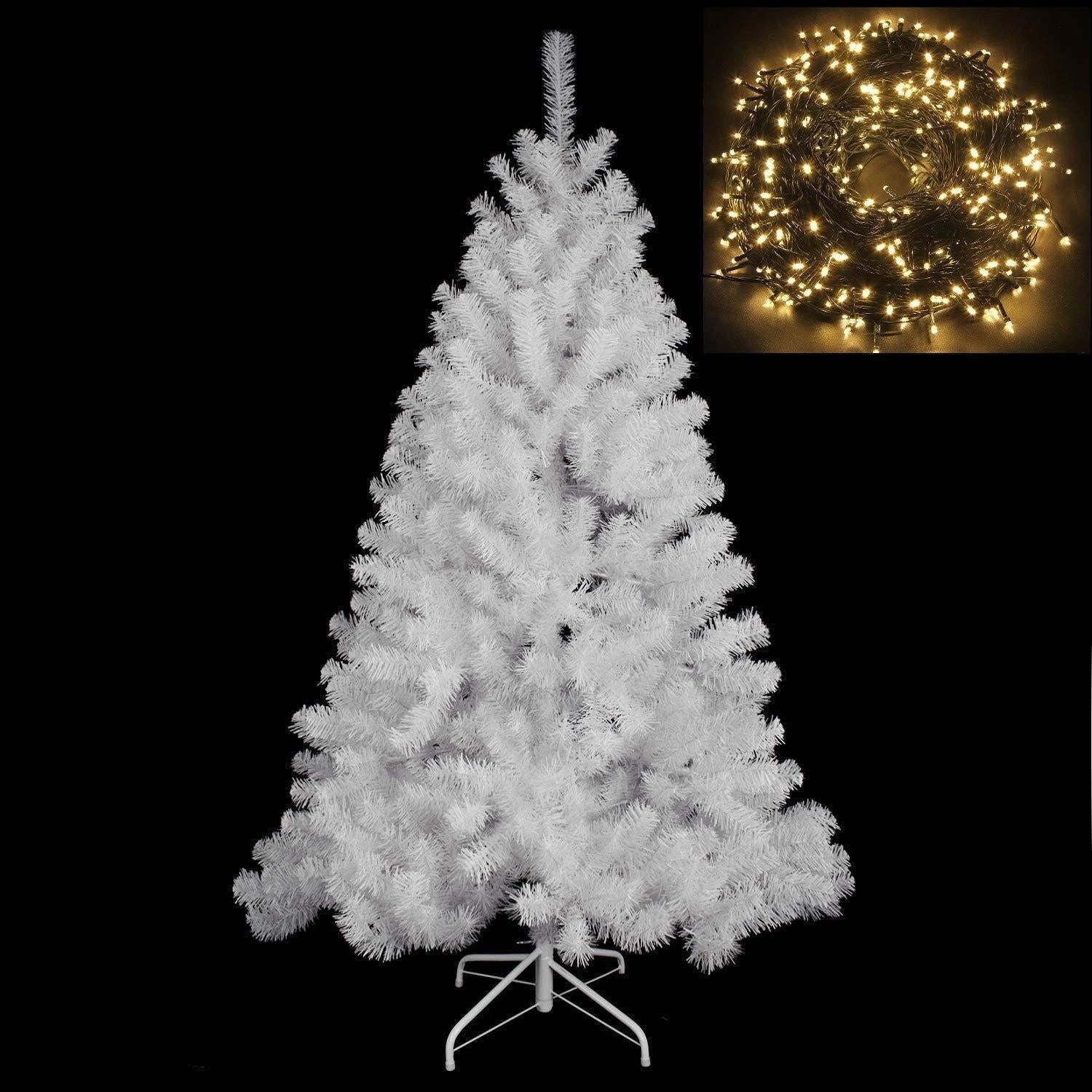 White Christmas Tree Home Decorations Size 5Ft / 150Cm / With 300 Warm White Led Lights (Separate)