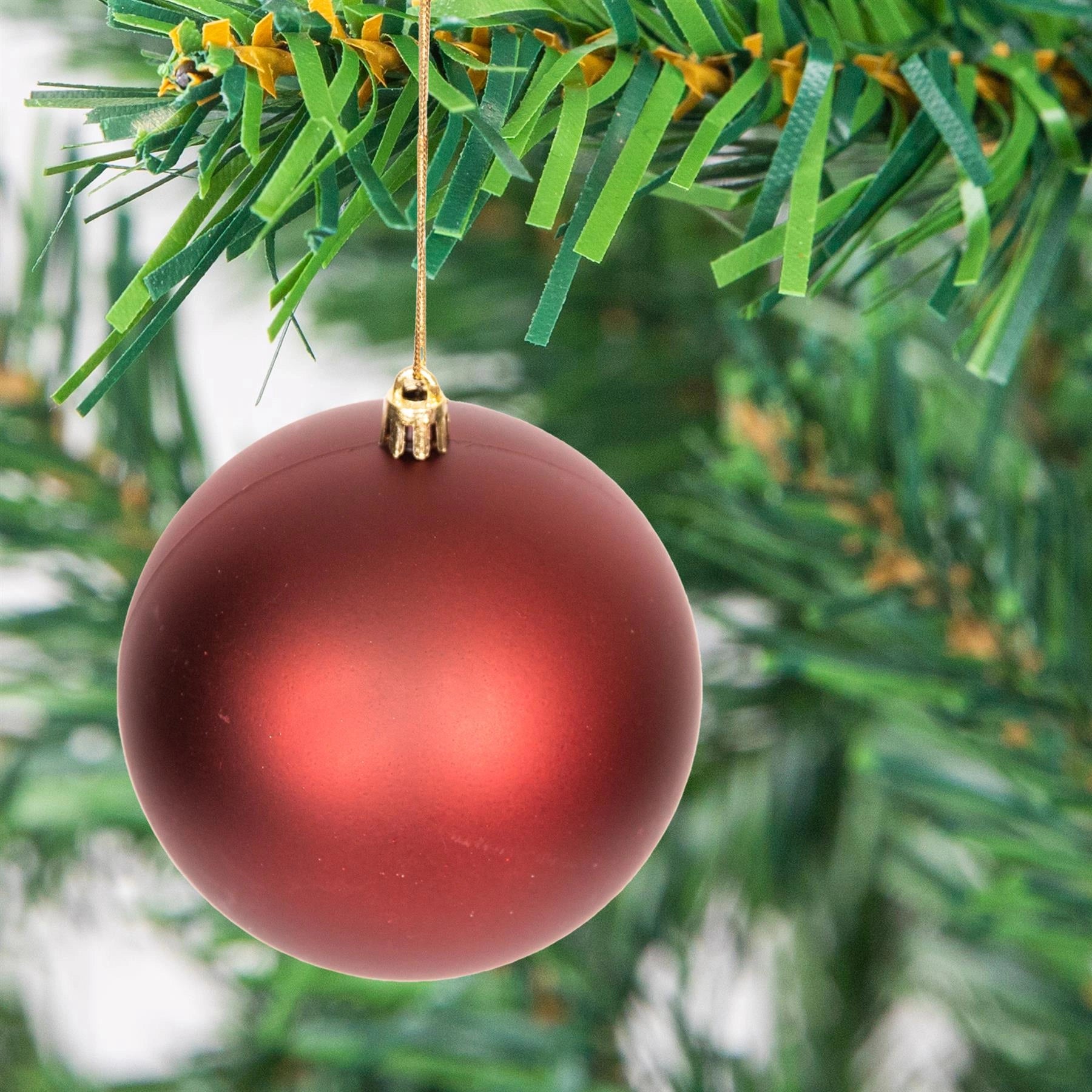 3 Dark Red Shatterproof Christmas Baubles Assorted Finish 10cm Festive Decor