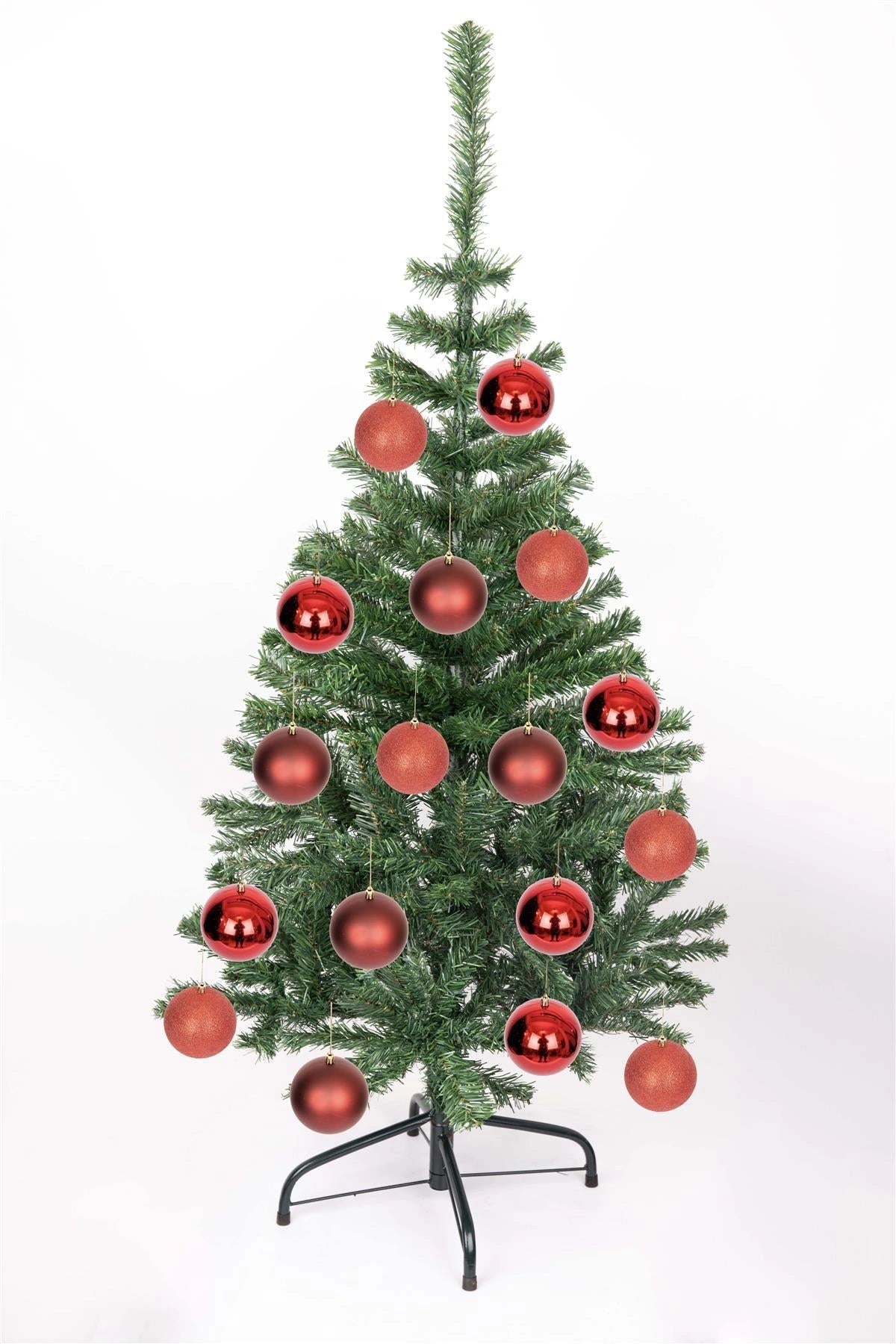 3 Dark Red Shatterproof Christmas Baubles Assorted Finish 10cm Festive Decor