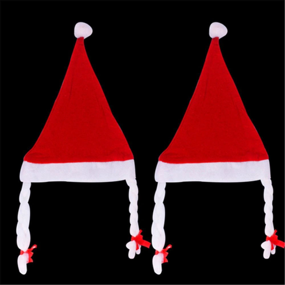1Pc Santa Hat With Plaits & Ribbon Mrs Miss Santa Claus Xmas Eve Fancy Dress Fun Party Accessories
