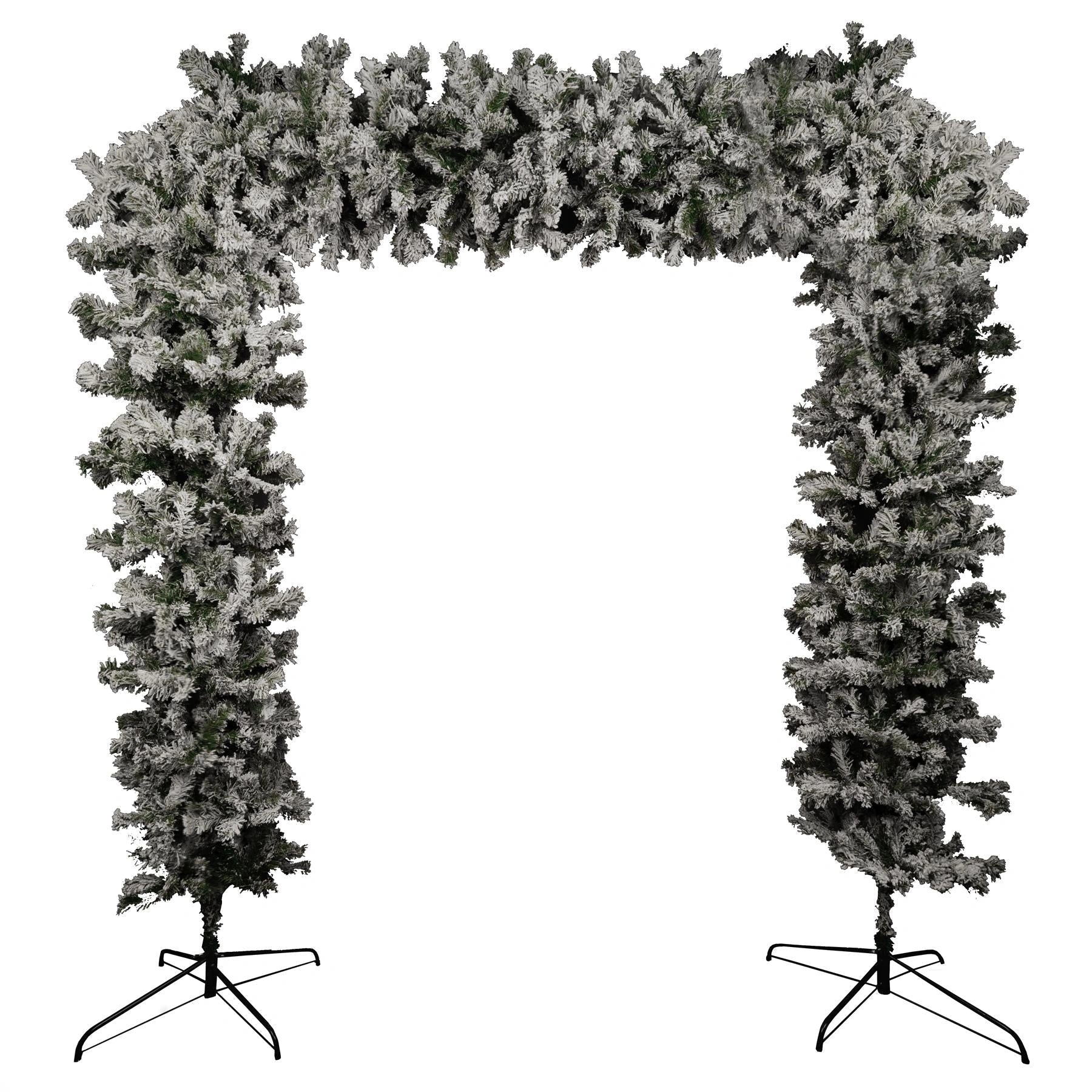 Snow Flocked Christmas Tree Arch Door Decorations Outdoor Xmas Tree Garland 2.4M