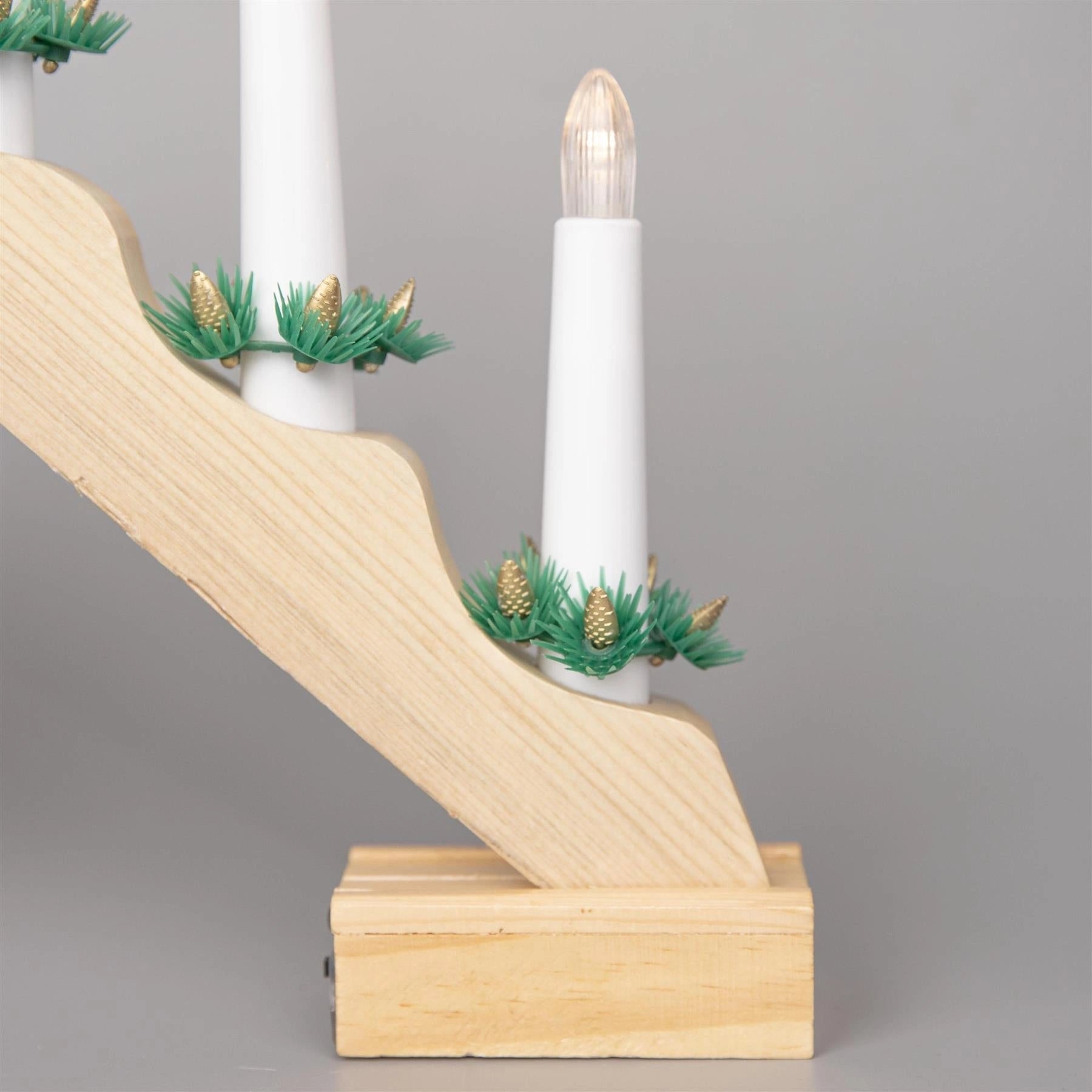 Christmas Decor Window Home Wooden LED Candle Bridge Natural Warm Lights