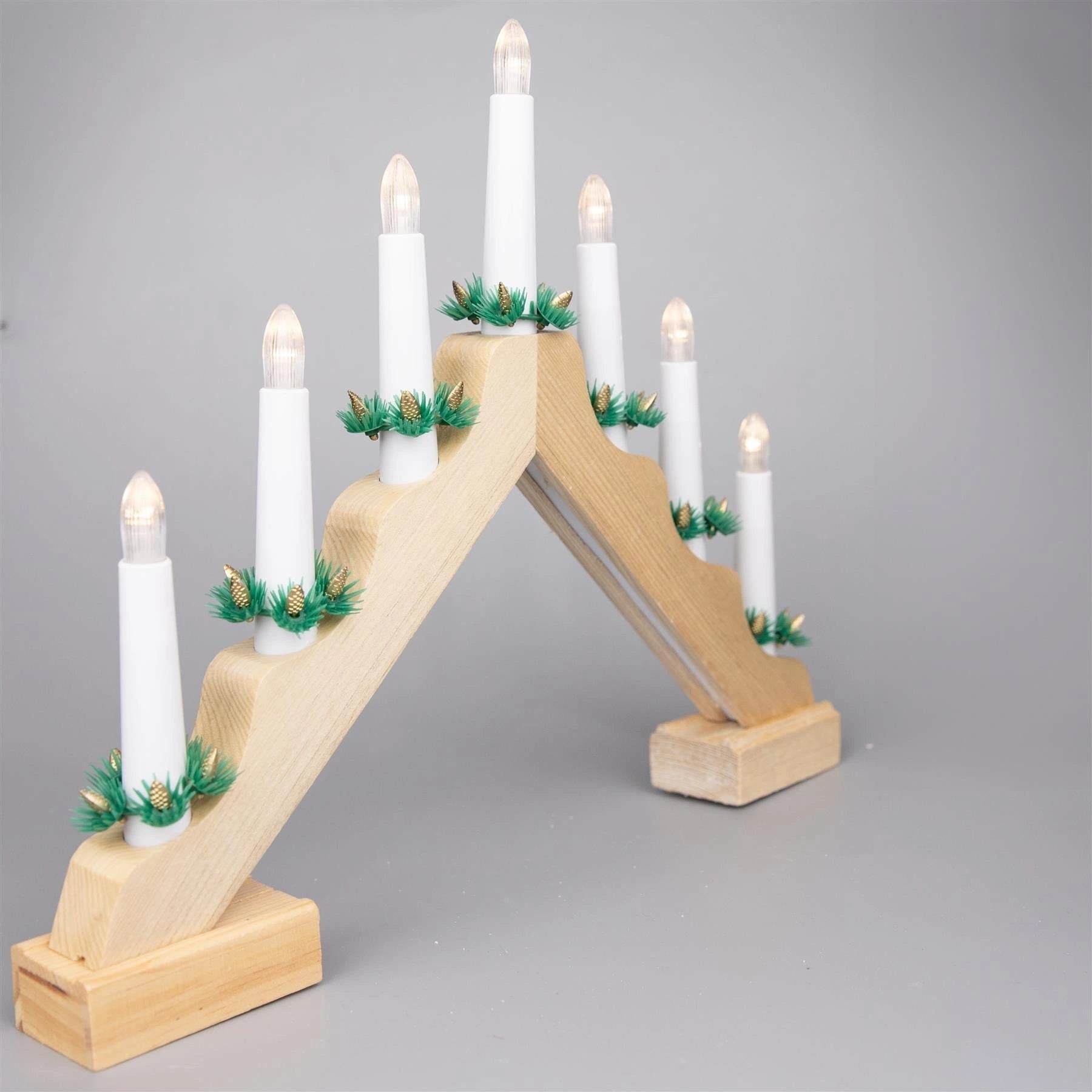 Christmas Decor Window Home Wooden LED Candle Bridge Natural Warm Lights