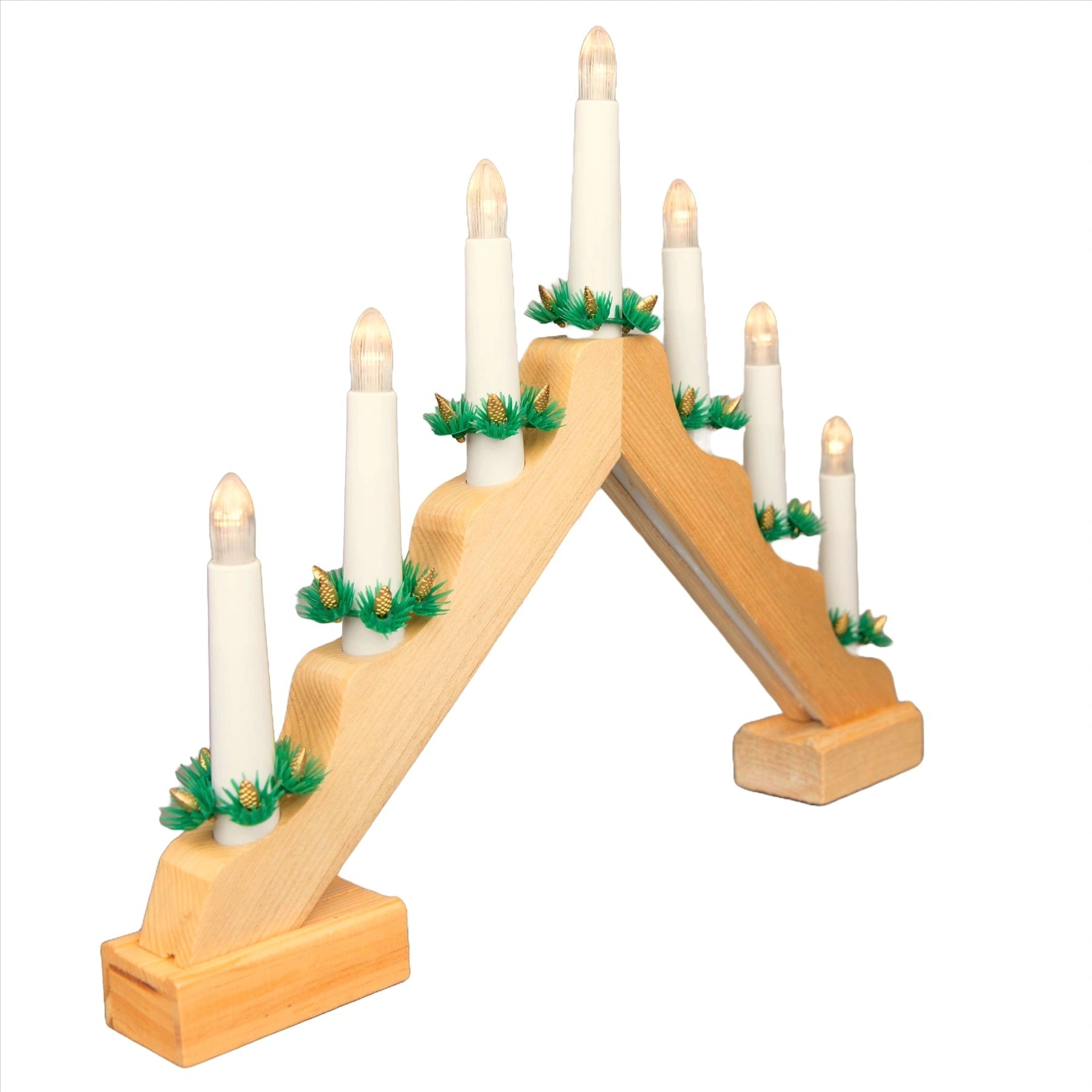 Christmas Decor Window Home Wooden LED Candle Bridge Natural Warm Lights
