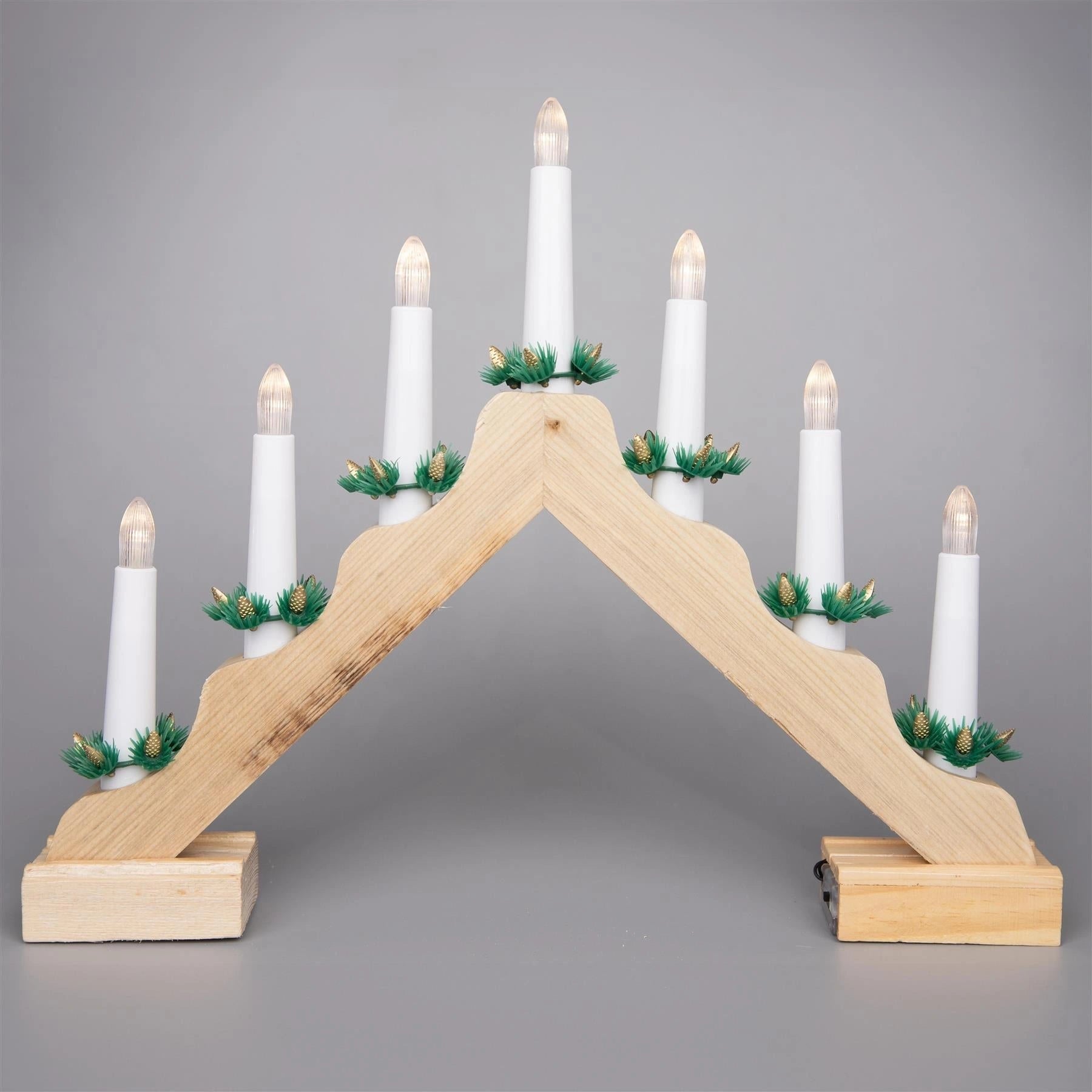 Battery Operated Wooden Natural Candle Bridge - H32Xw39Xd4.5Cm