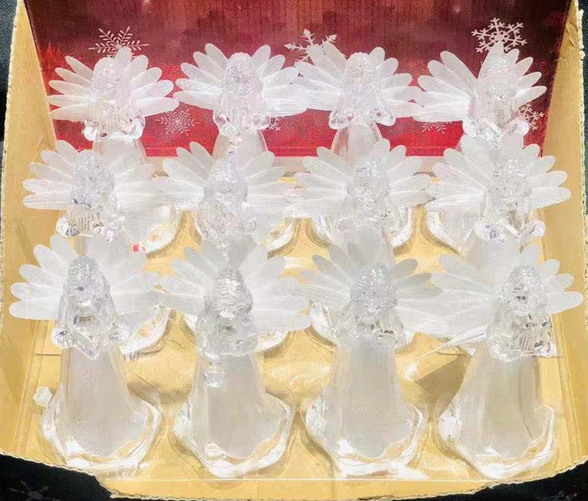 12 LED Crystal Clear Angel Figures Assorted Christmas Xmas Home Party Decoration