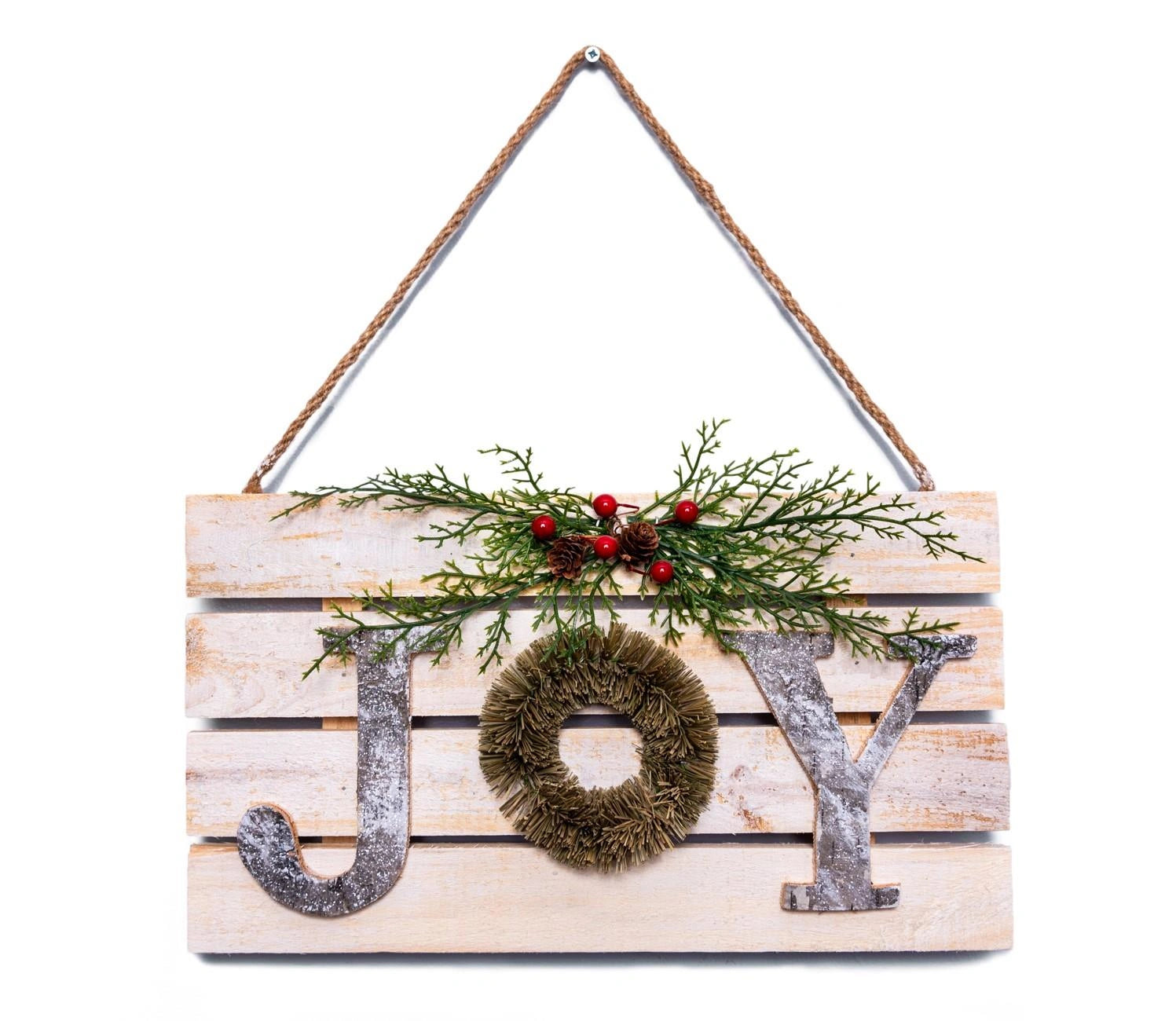 Joy Wooden Frame Christmas Hanging Ornament Wall Plaque Festive Home Door Decor