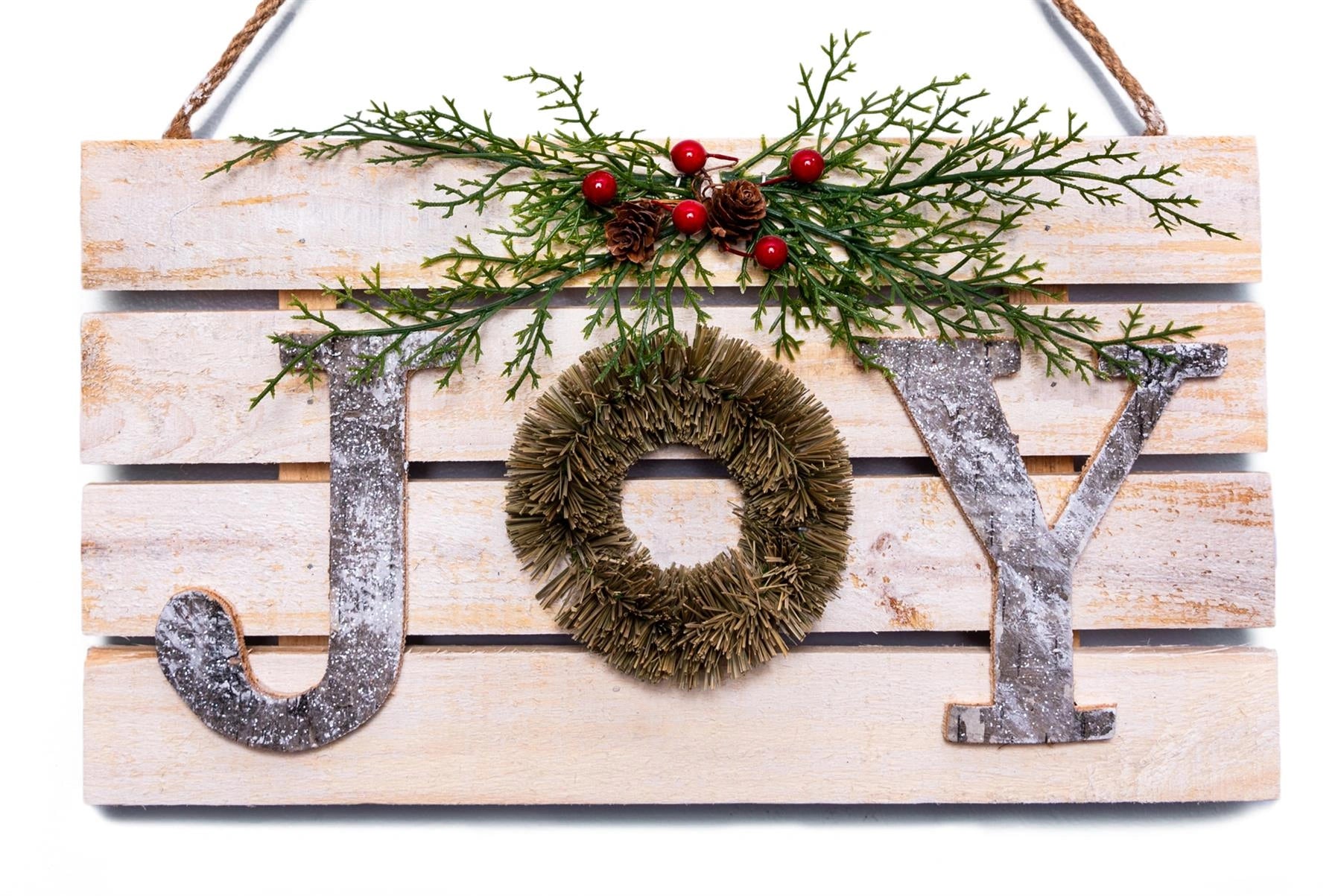 Joy Wooden Frame Christmas Hanging Ornament Wall Plaque Festive Home Door Decor