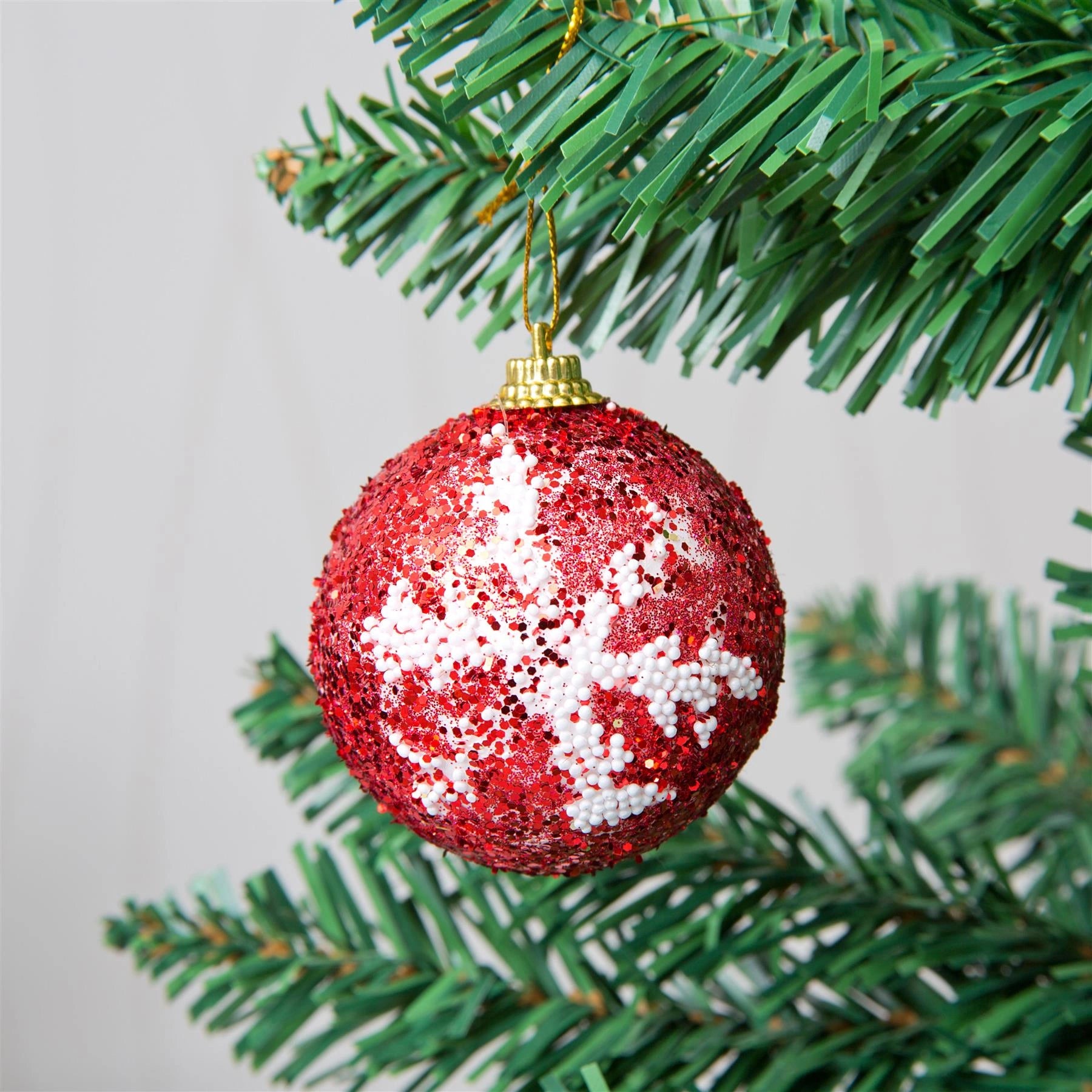 12 Pcs Red Baubles Christmas Tree Hanging Decorations Ornaments Glitter Balls