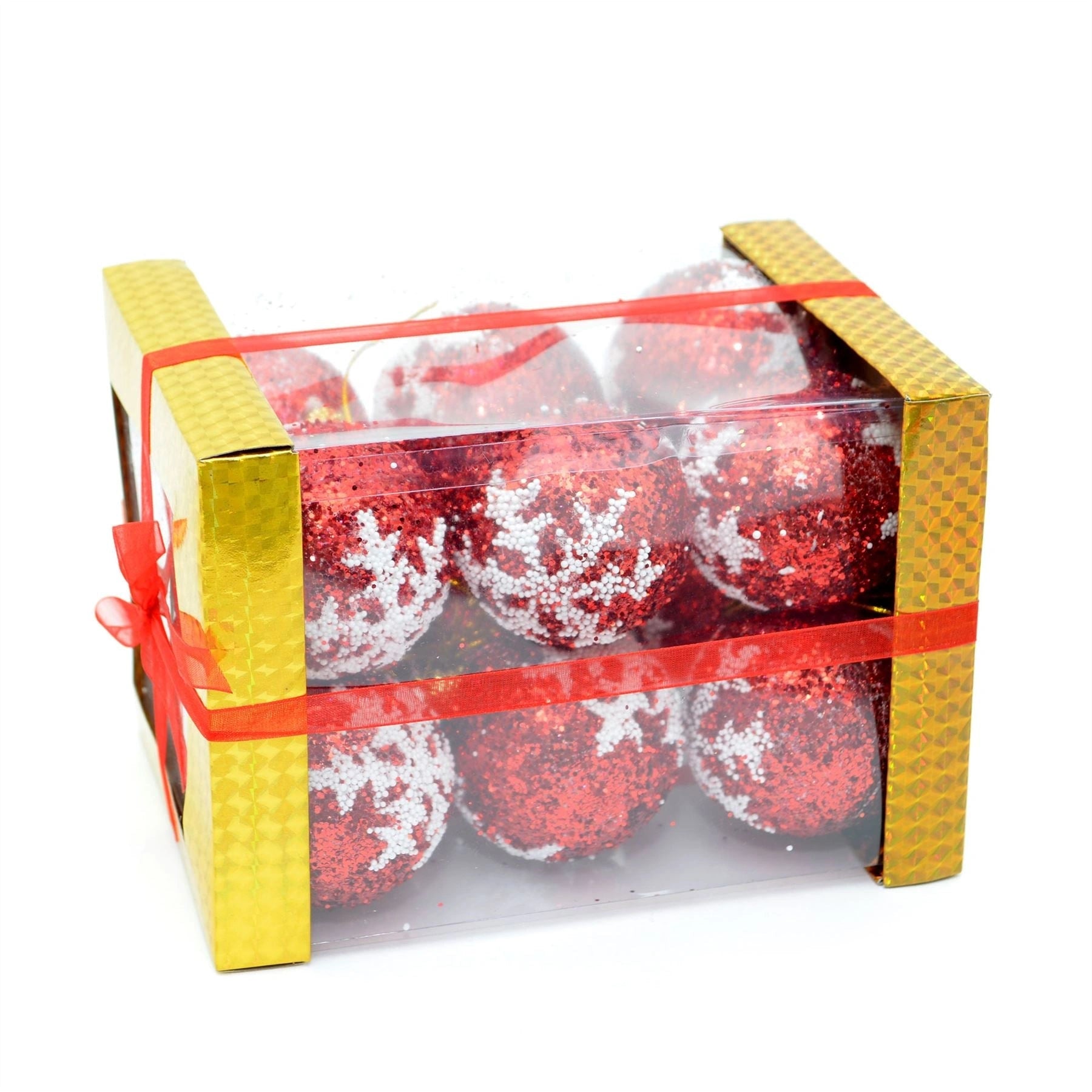 12 Pcs Red Baubles Christmas Tree Hanging Decorations Ornaments Glitter Balls