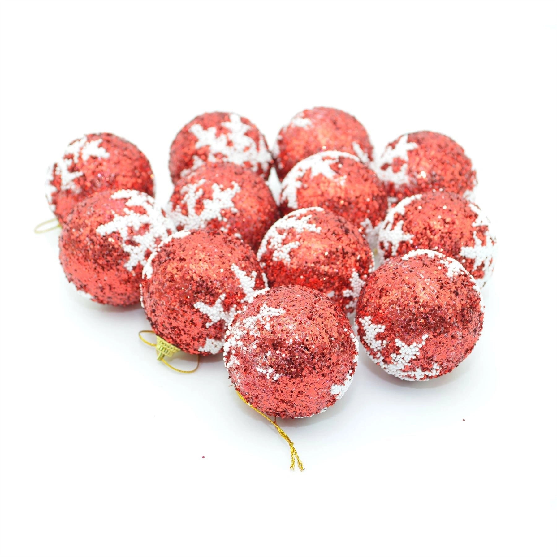 12 Pcs Red Baubles Christmas Tree Hanging Decorations Ornaments Glitter Balls