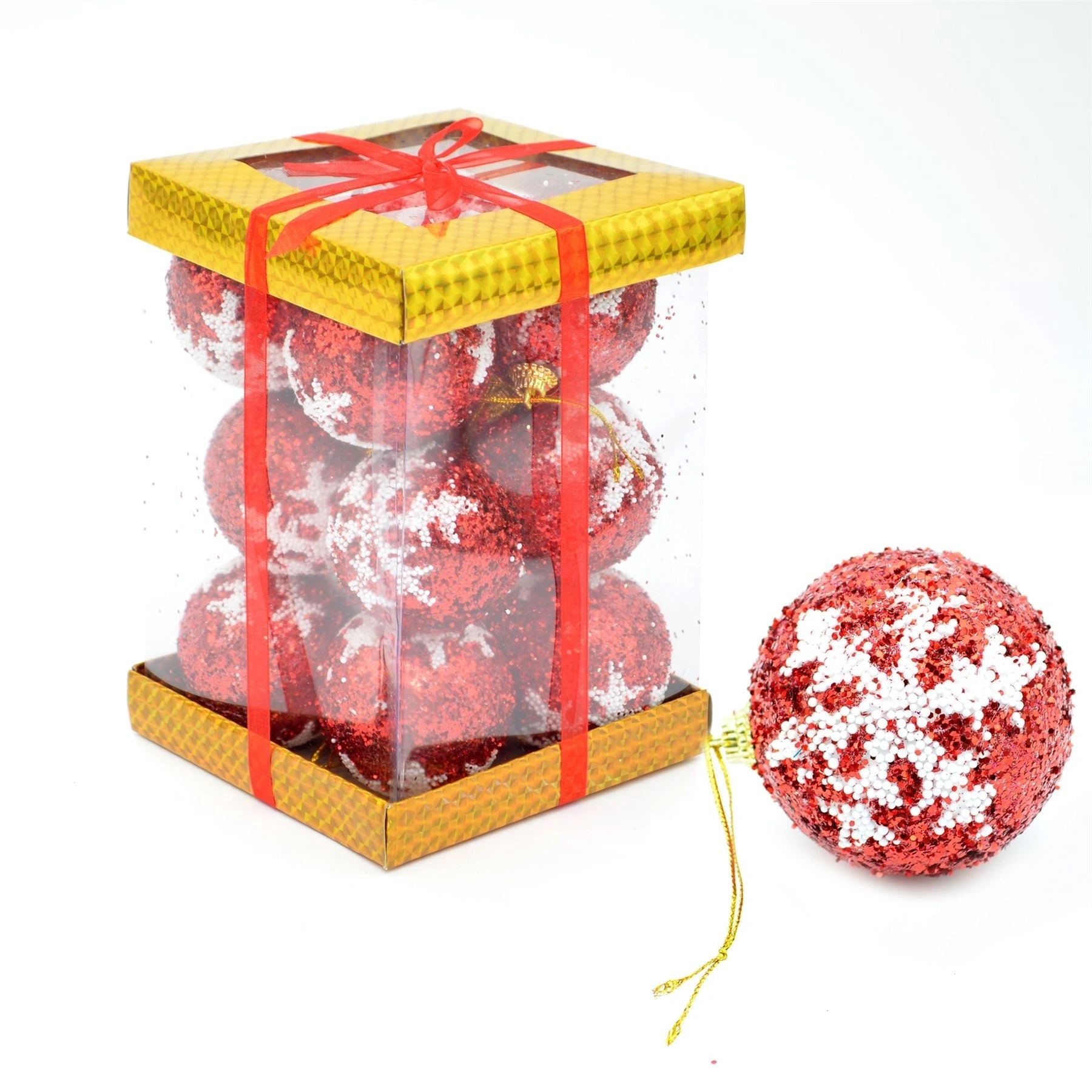 12 Pcs Red Baubles Christmas Tree Hanging Decorations Ornaments Glitter Balls