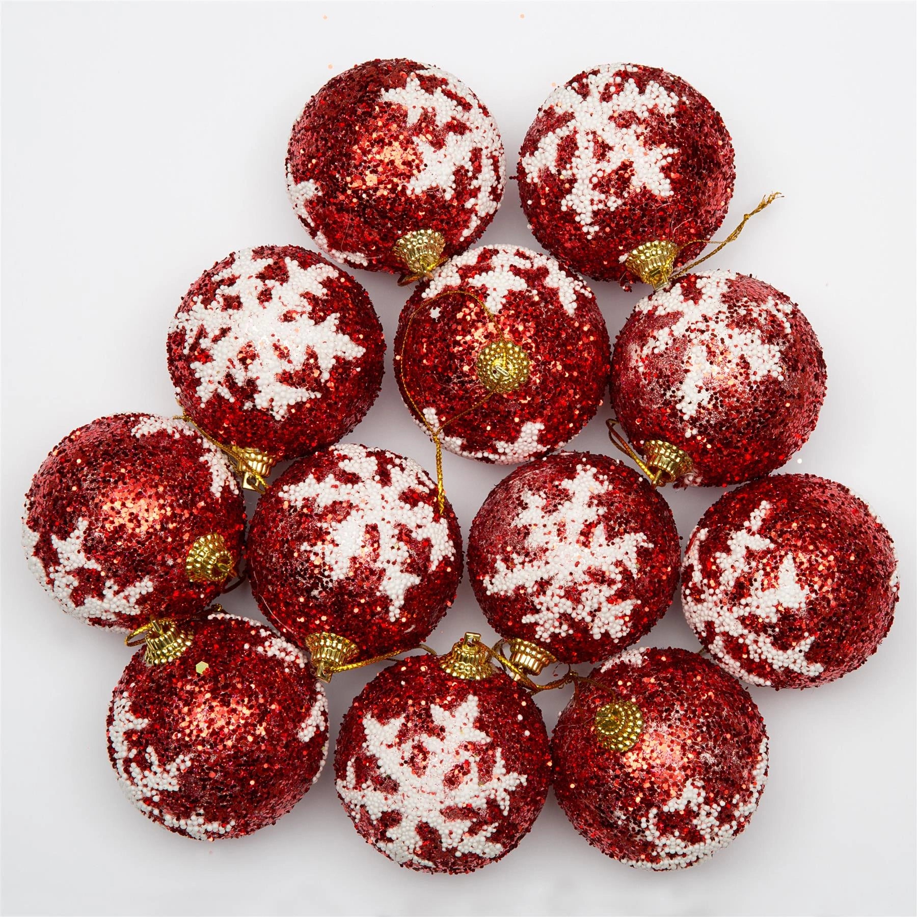 12 Red Glitter Christmas Tree Decorations Baubles Soft Foam Xmas Home Decor  5.5Cm