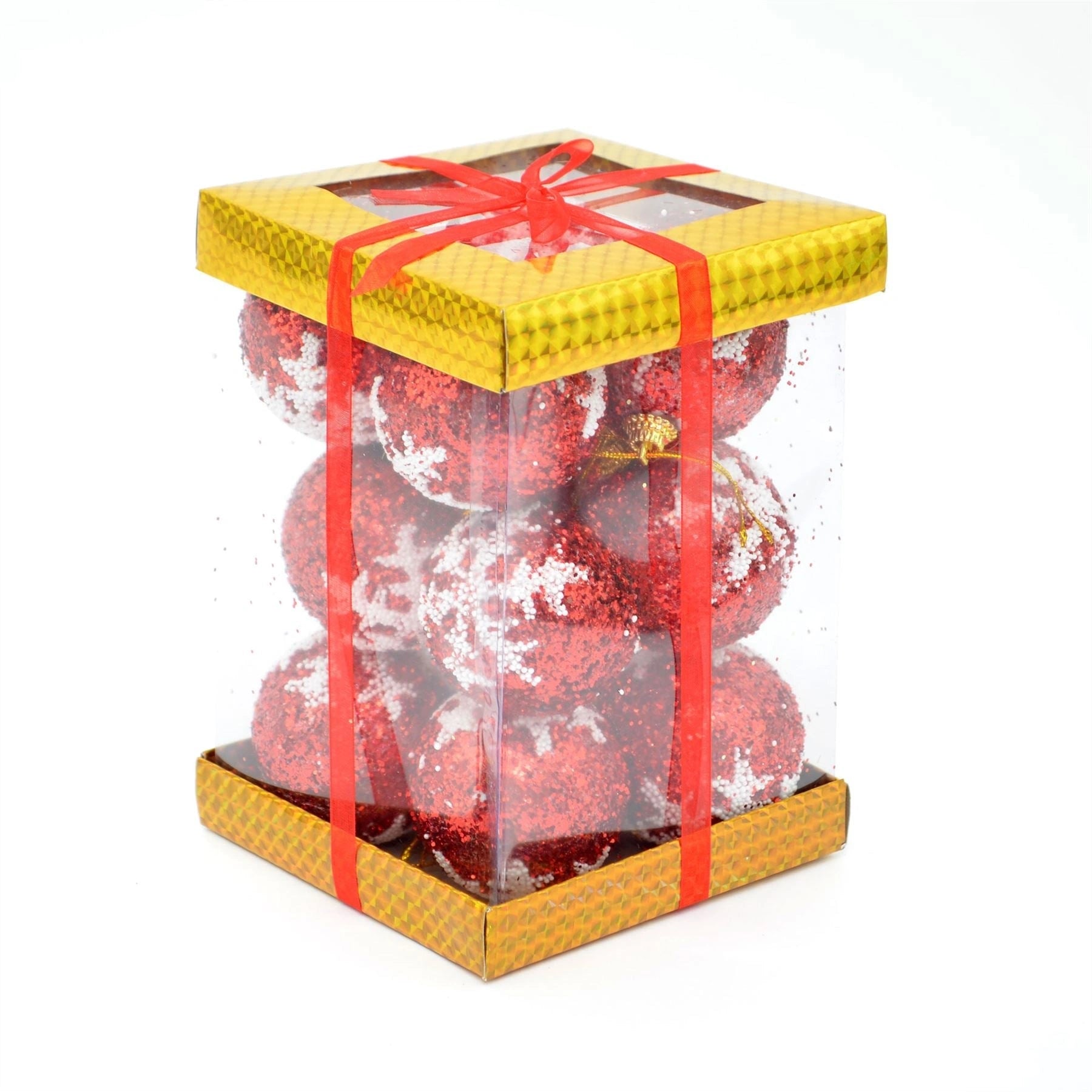 12 Pcs Red Baubles Christmas Tree Hanging Decorations Ornaments Glitter Balls