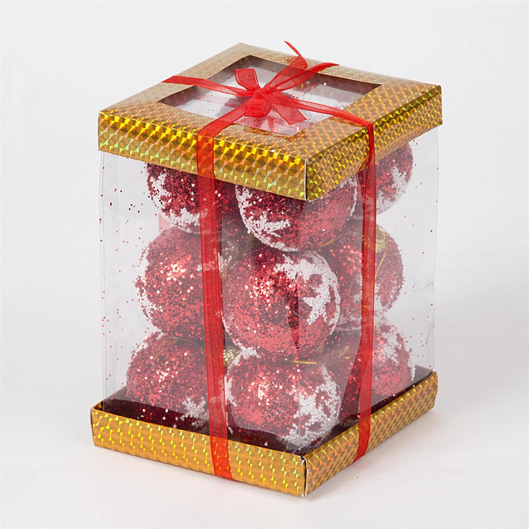 12 Pcs Red Baubles Christmas Tree Hanging Decorations Ornaments Glitter Balls