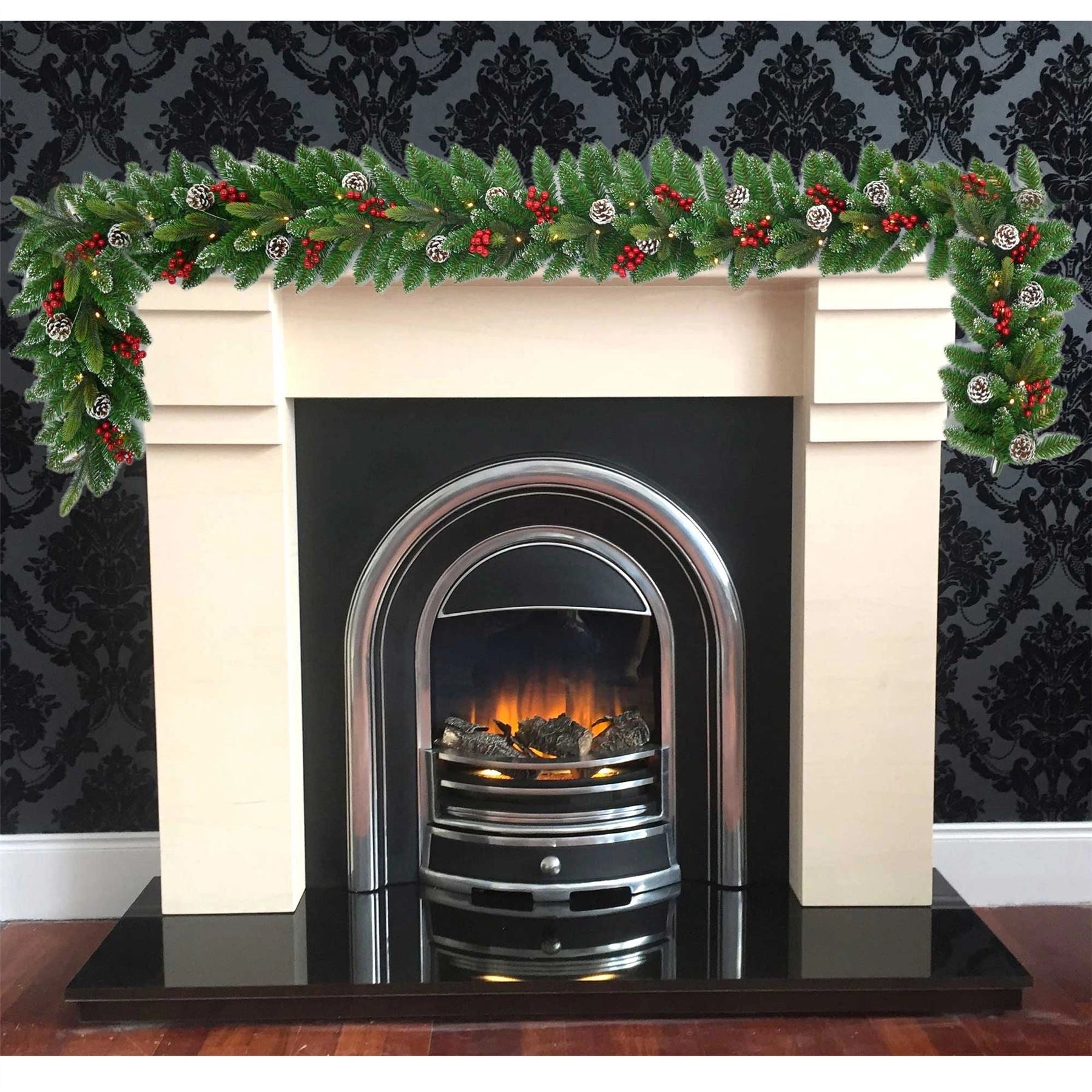 PreLit Christmas Garland Artificial Berry Frosted Pine Cone Home Door XMAS Decor