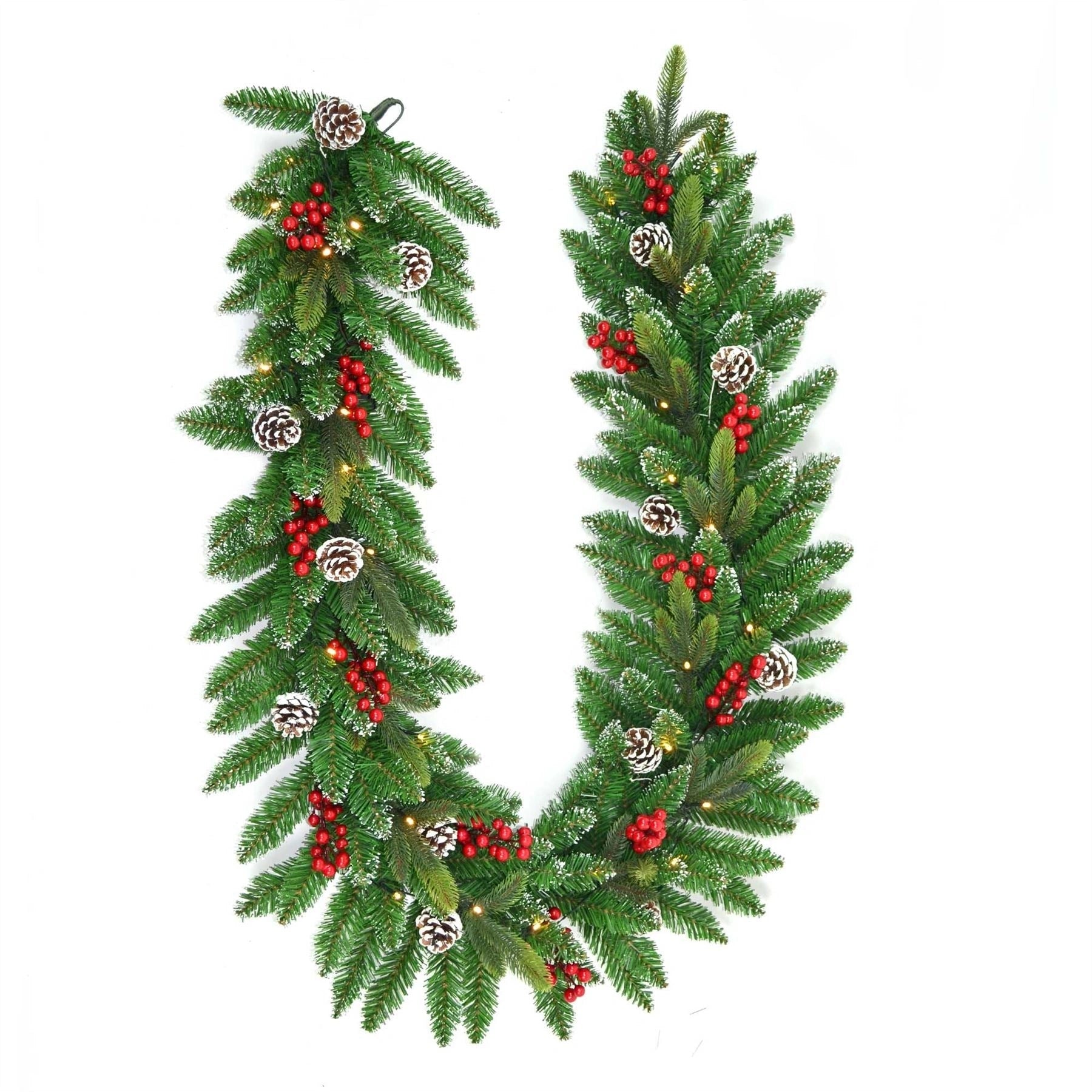 2M Christmas Garland Elegant Pre Lit With Berries Pine Cones And Frosted Tips Christmas Lightings Decorations 6097