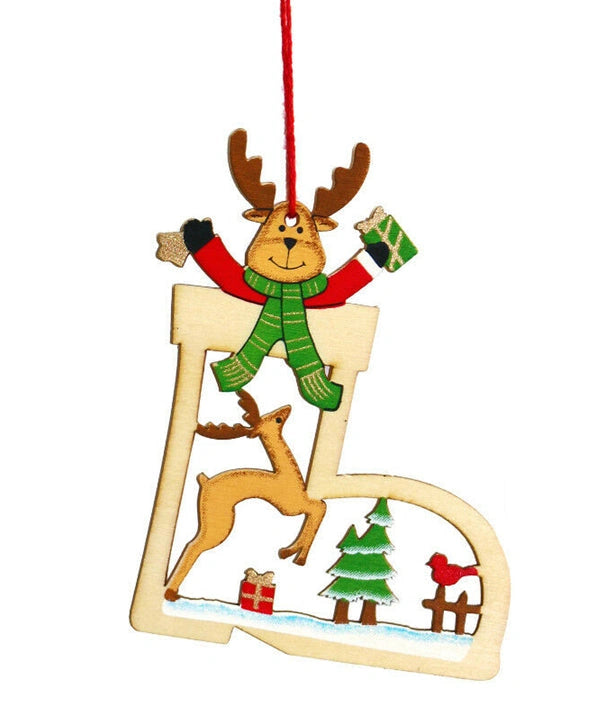Wooden Christmas Tree Decoration Boot Shape Reindeer Head Xmas Hanging Ornaments