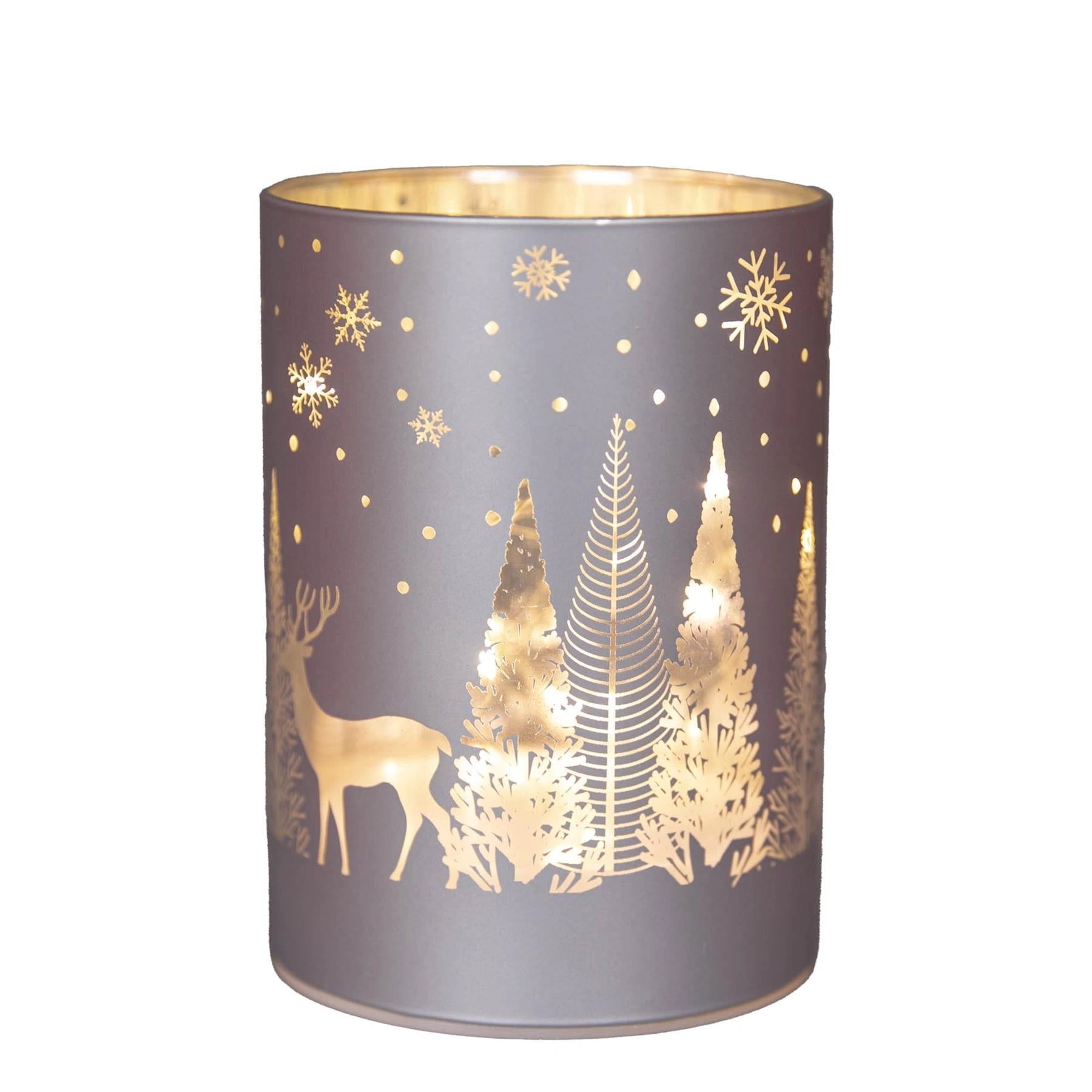 Christmas Decorated Vase Led Silver Glass Vase / Forest 14cm Home Table Decor