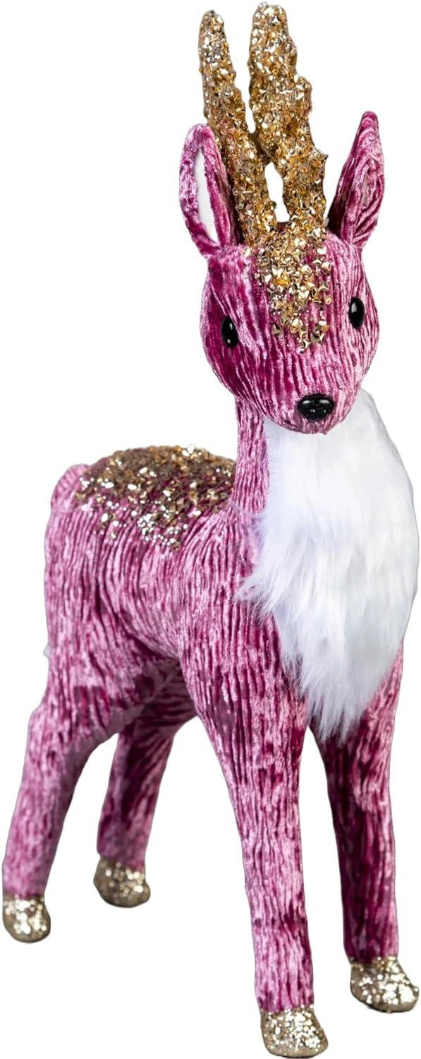 Christmas Reindeer Figure 35cm Burgundy Centerpiece Tabletop Window Xmas Decor