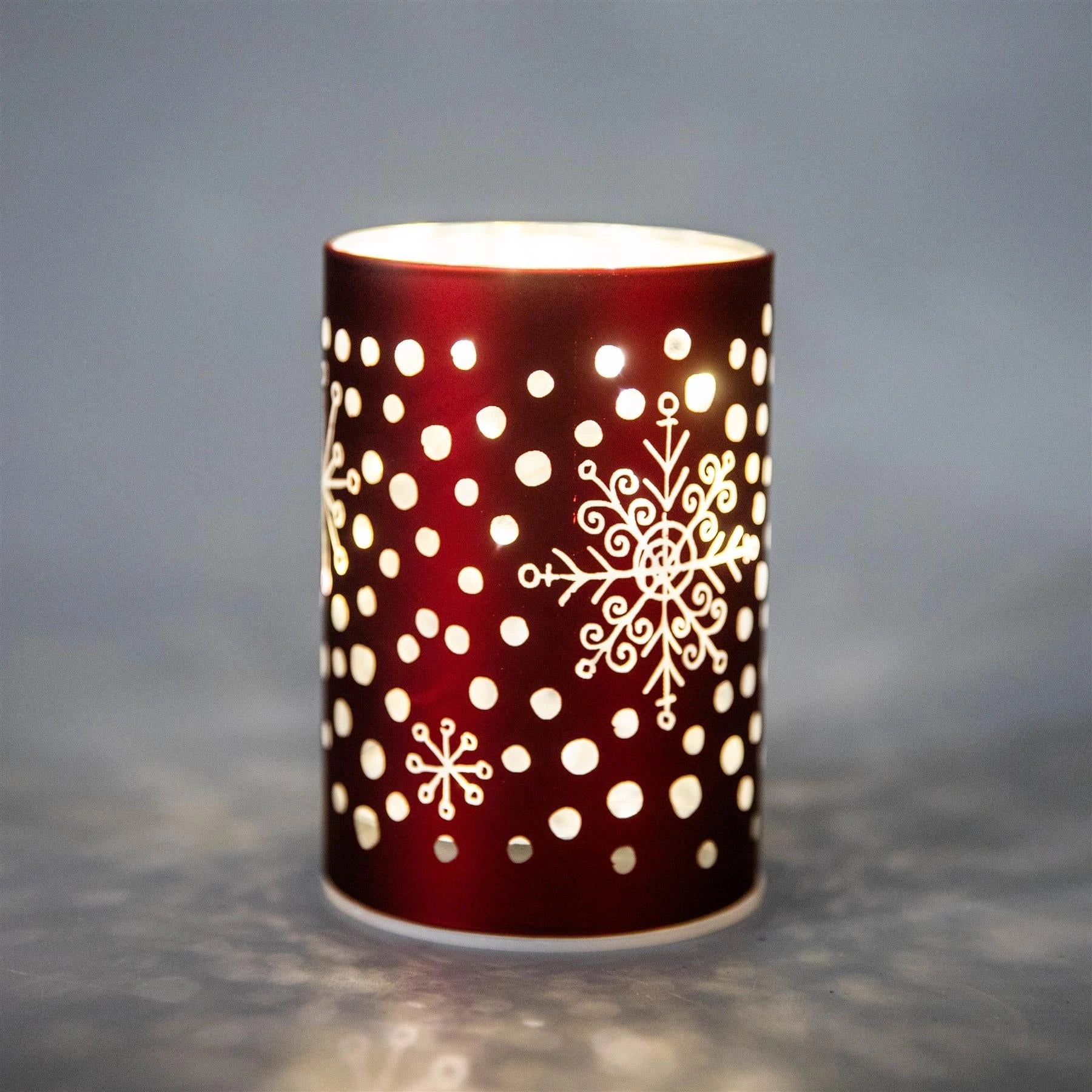 Christmas Decorated Vase Led Red Glass Vase / Snowfall 12cm Home Table Decor