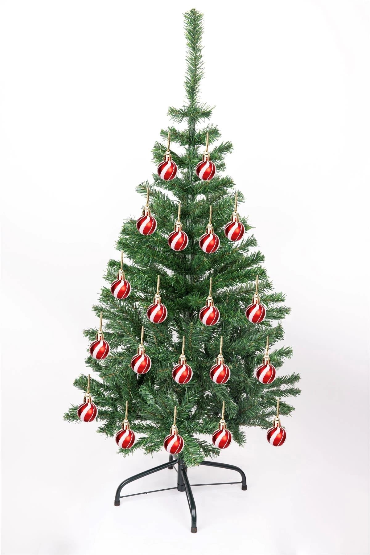 12 Red & White Candy Stripes Christmas Baubles Shiny Shatterproof Decoration