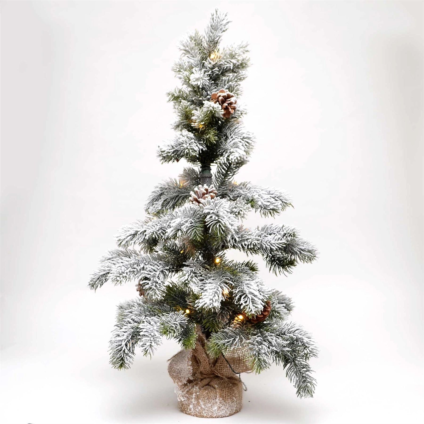 Artificial Frosted Tip Pine Pre-Lit Lights Fiber Optic Christmas Snow Tree 100cm