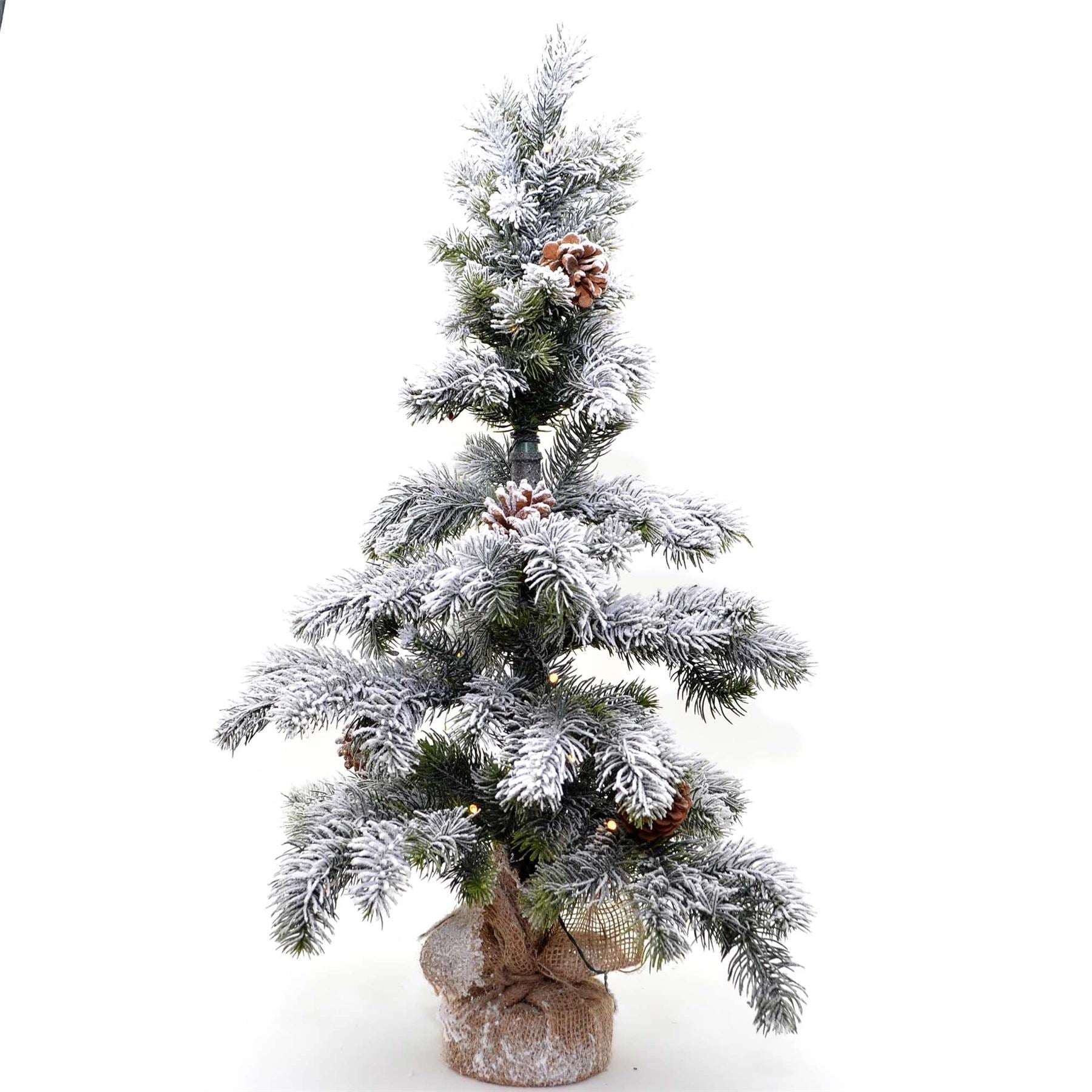Artificial Frosted Tip Pine Pre-Lit Lights Fiber Optic Christmas Snow Tree 100cm