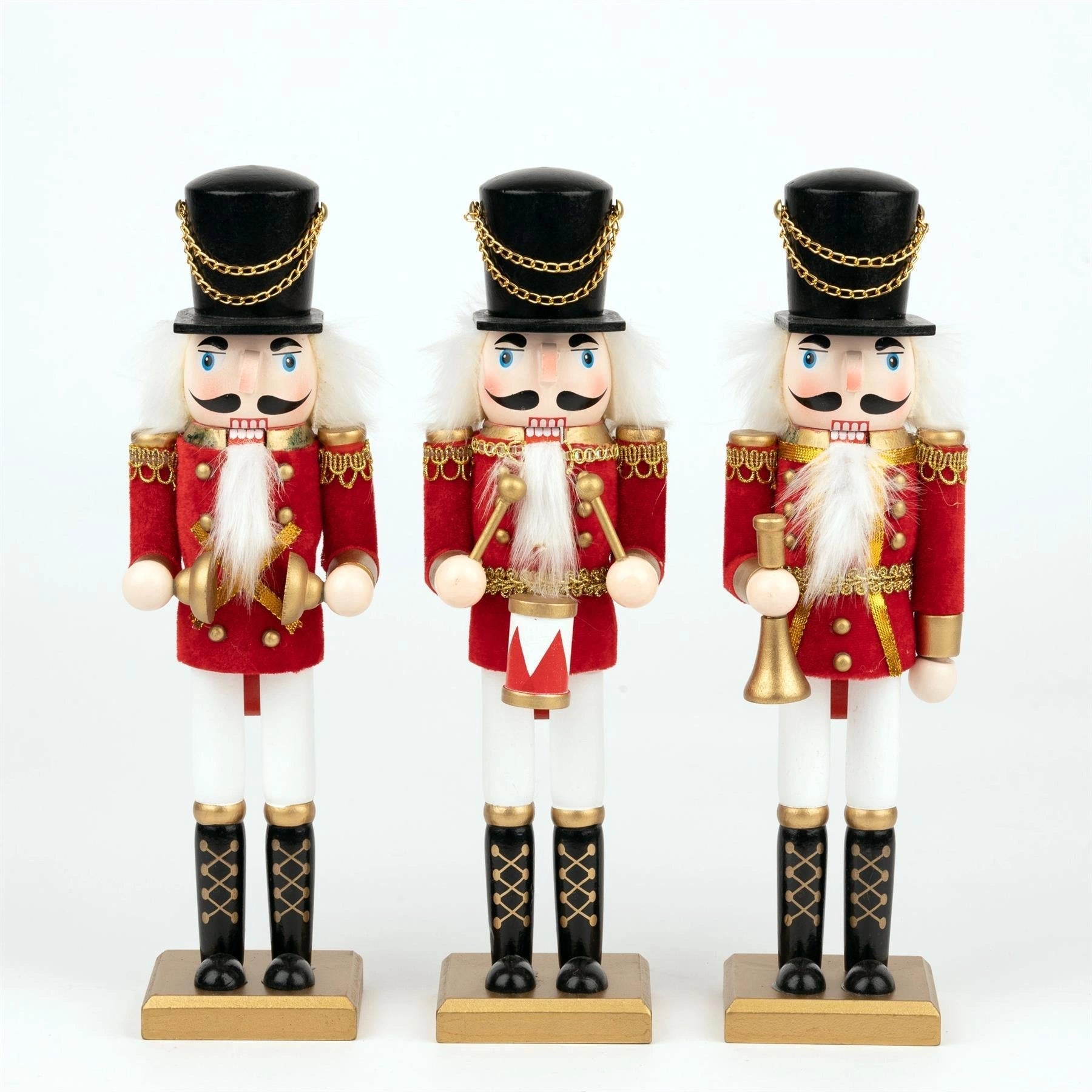 Christmas Nutcrackers Wooden Figures 30cm Xmas Decor Ornament 3Pcs Set Red