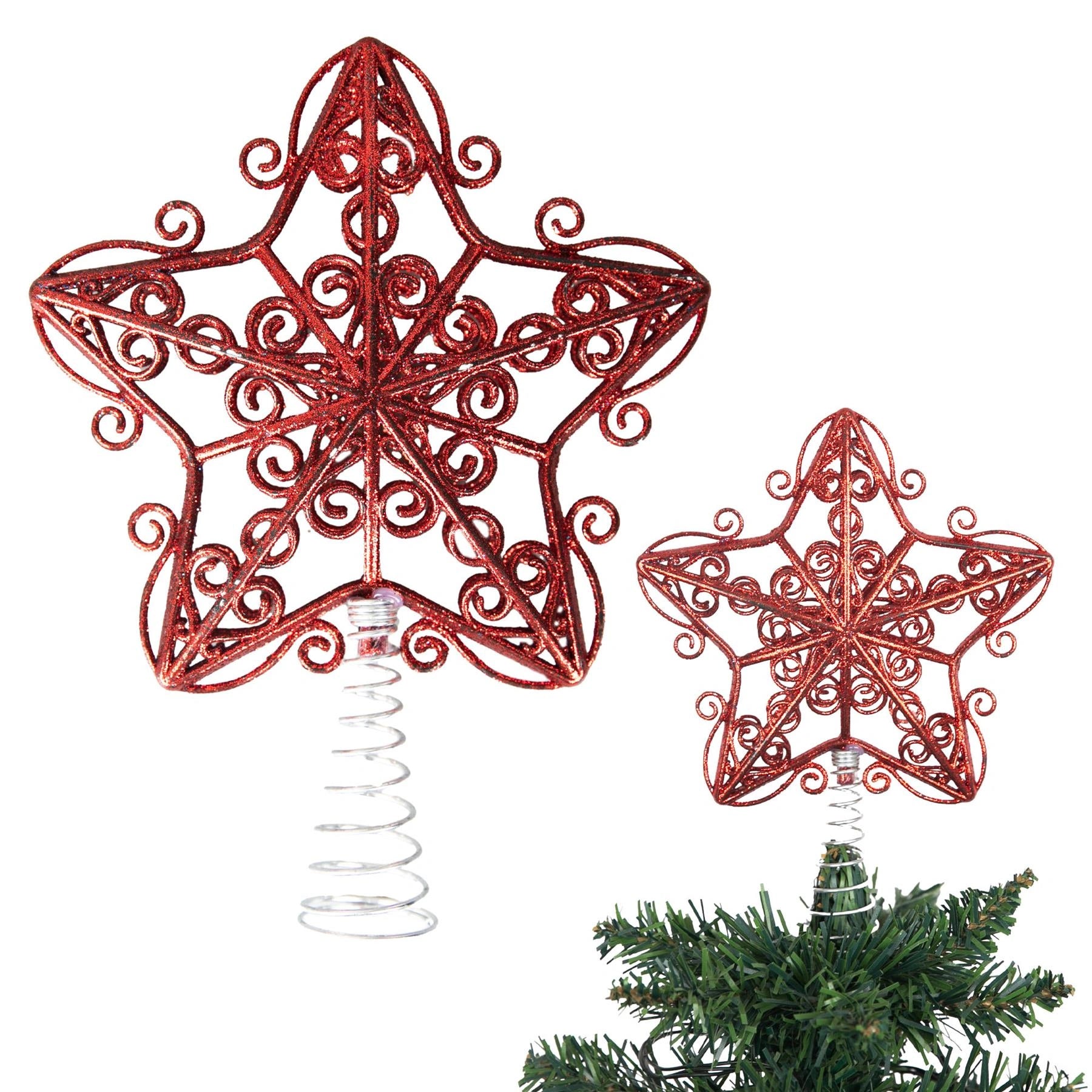 Christmas Star Tree Topper Red Glitter Crown Xmas Tree Ornaments Decor 14.5cm