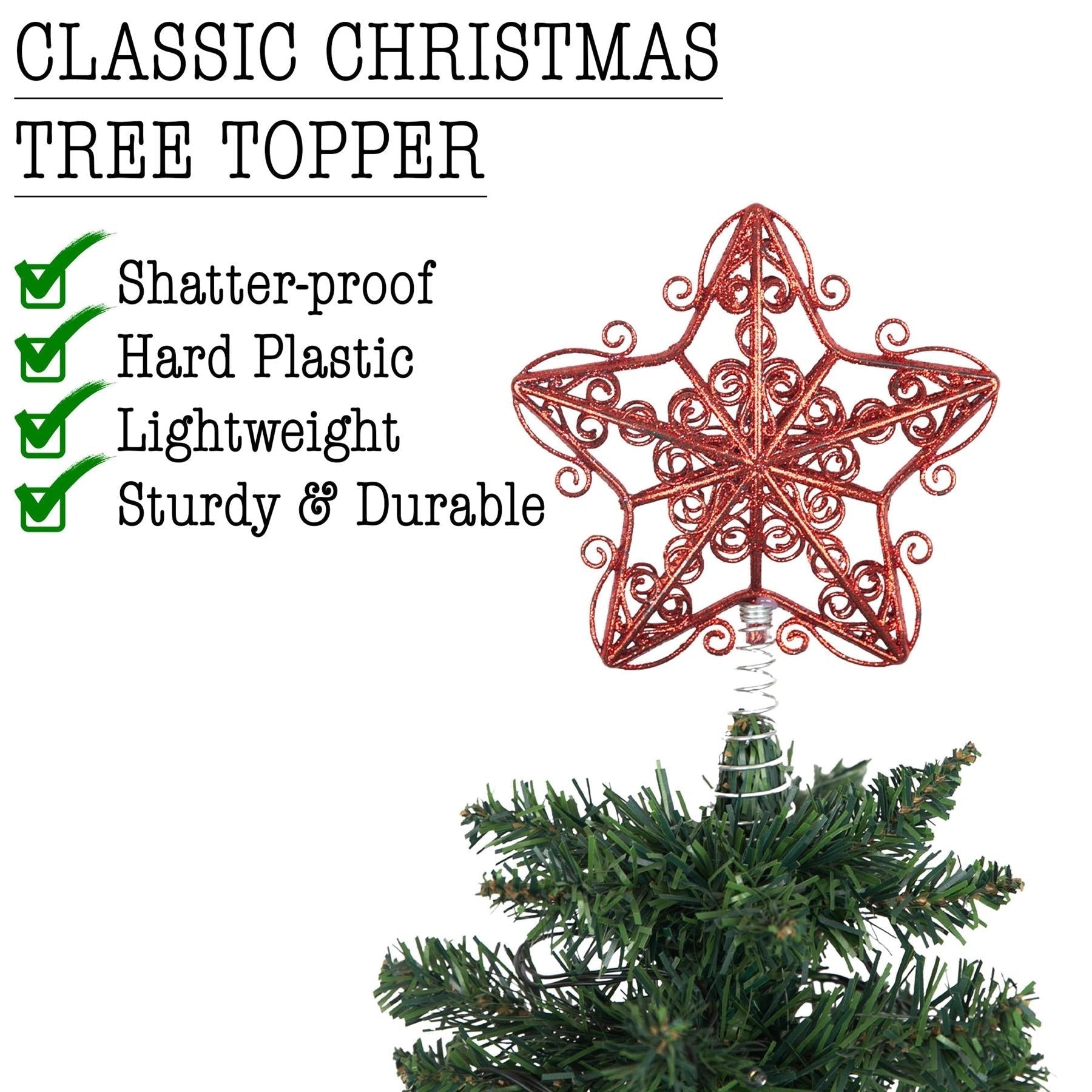 Christmas Star Tree Topper Red Glitter Crown Xmas Tree Ornaments Decor 14.5cm